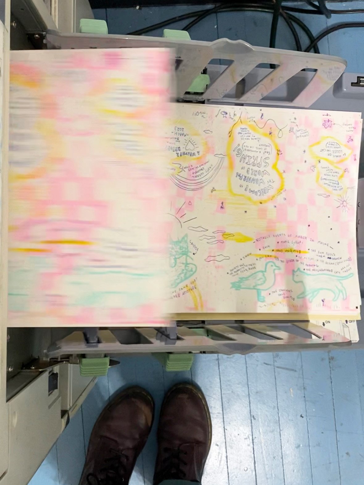 With Riso you can print many prints very fast but you trade accuracy for speed. If you are not careful you will get odd registrations or textures. The machines are very finicky and have a lot of personality. That can give you beautiful unique interes