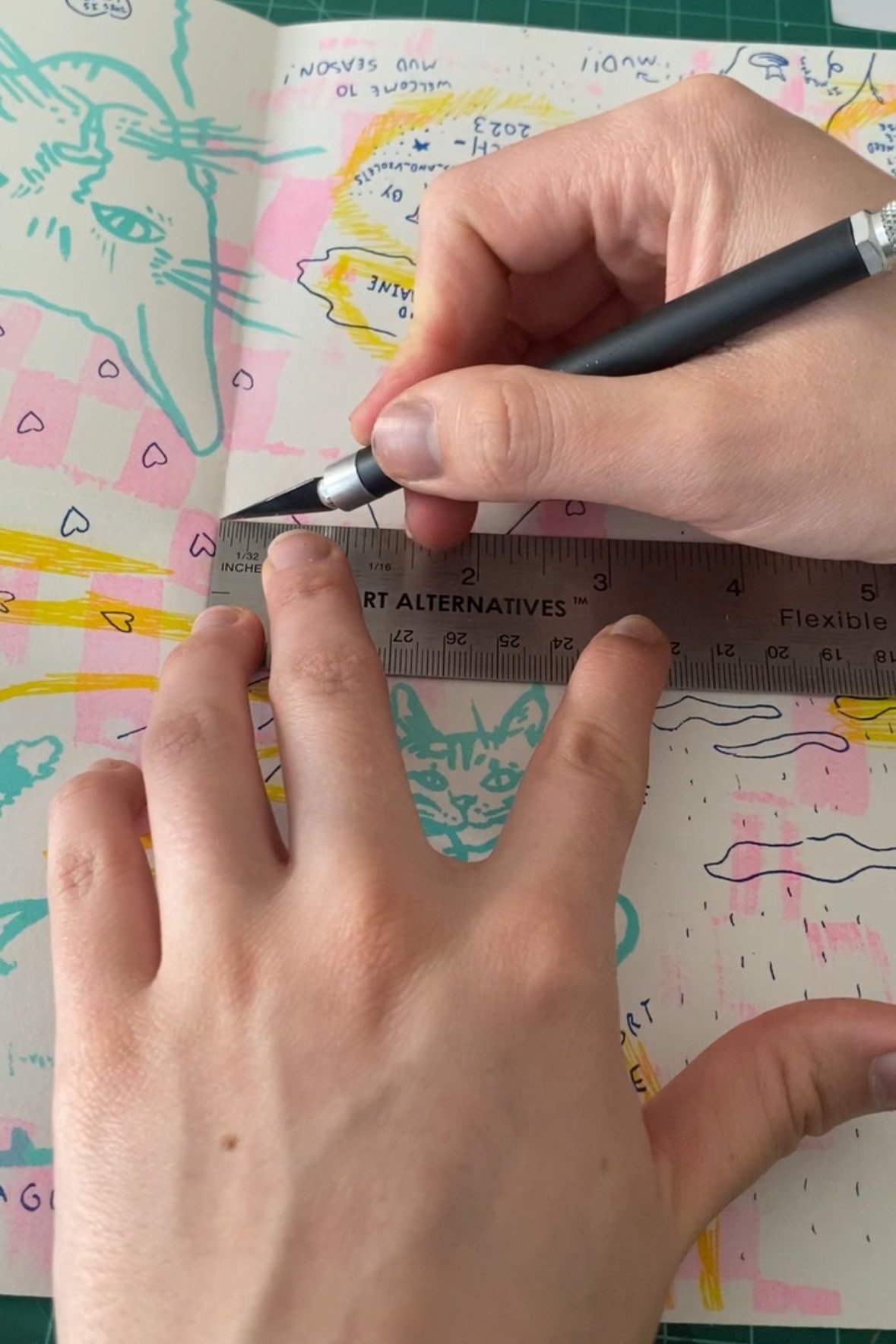 To make an eight page zine out of a single sheet of paper all you need is some clever folding and a single cut in the middle. It is easy to find tutorials online.