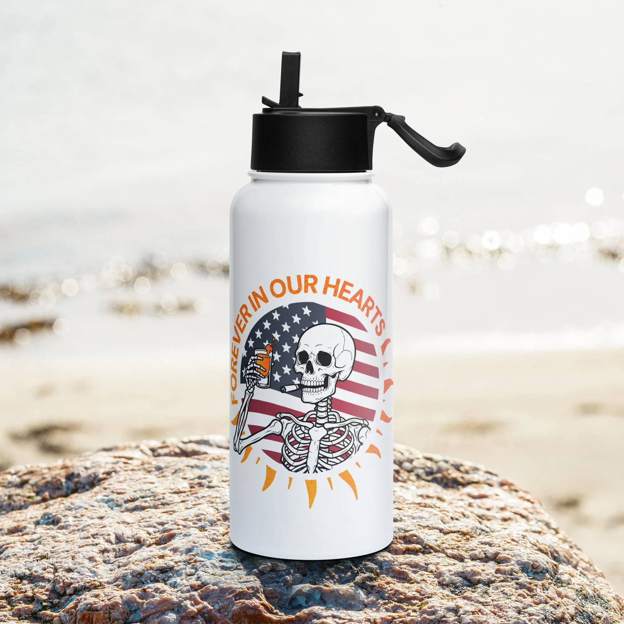 Stainless steel water bottle with a straw lid