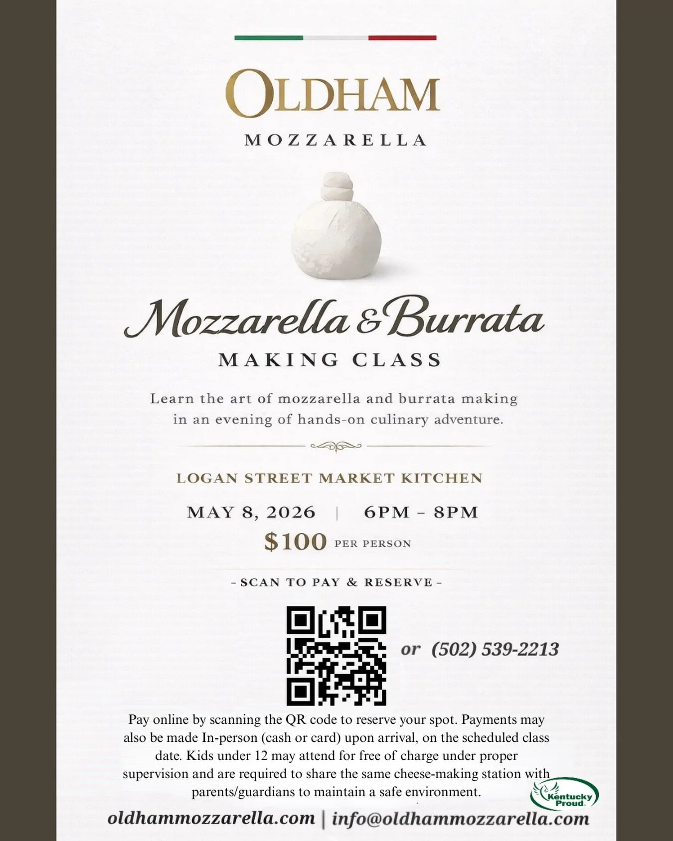🇮🇹Learn the art of mozzarella &amp; burrata 🧀
Join us May 8 for a hands-on class at Logan Street Market with Oldham Mozzarella.

Only 20 seats available. Link in bio to book your ticket