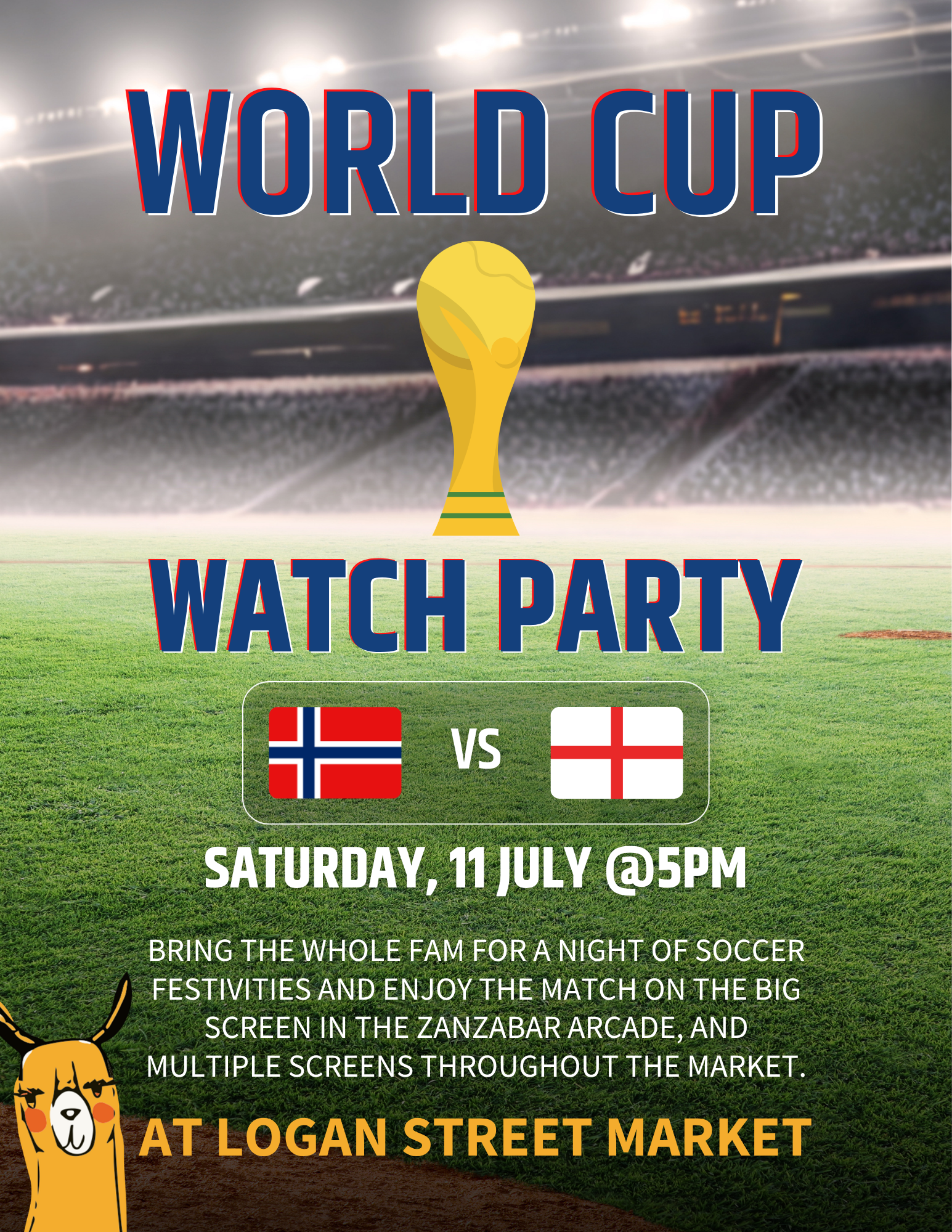 WORLD CUP Norway v England @ LOGAN STREET MARKET