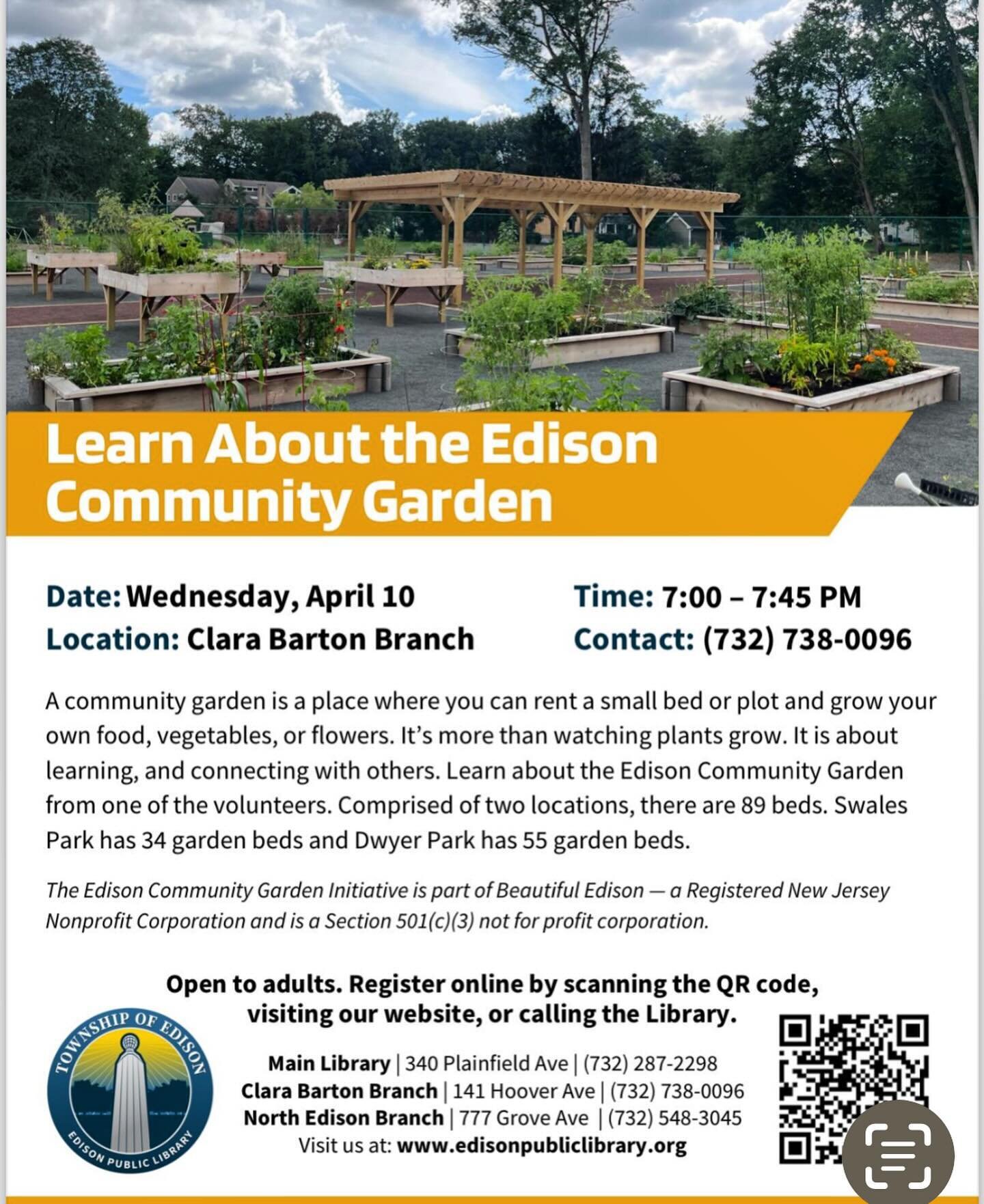 We are excited to be presenting to our local community how our gardens started and what is going on now. It will be a fun night helping Edison Public Library celebrate 95 years of service !!!#edisonpubliclibrary #community #growyourownveggies #growyo