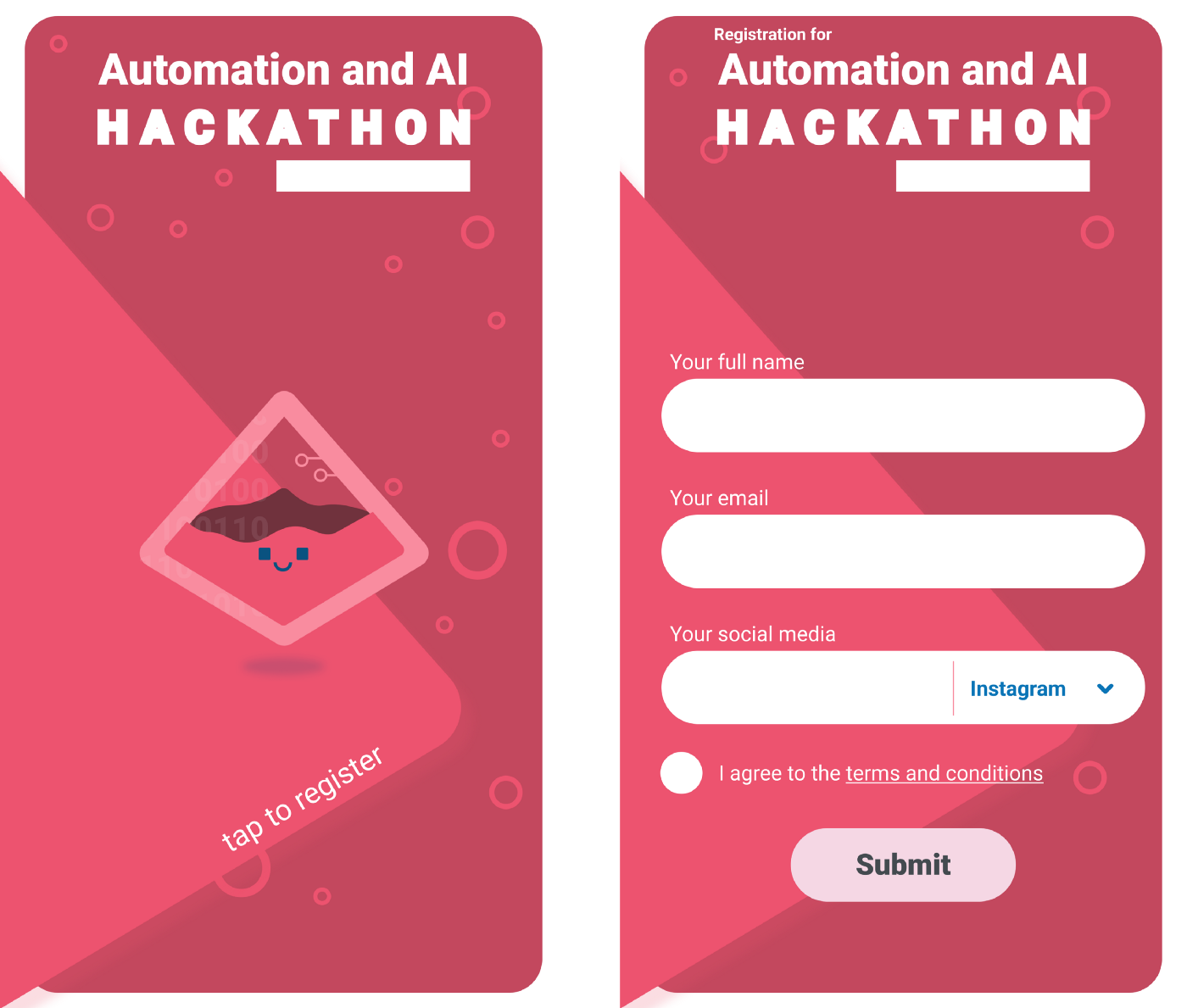 A social registration page to capture how the attendee found out about the hackathon and how they’d prefer to be kept informed.