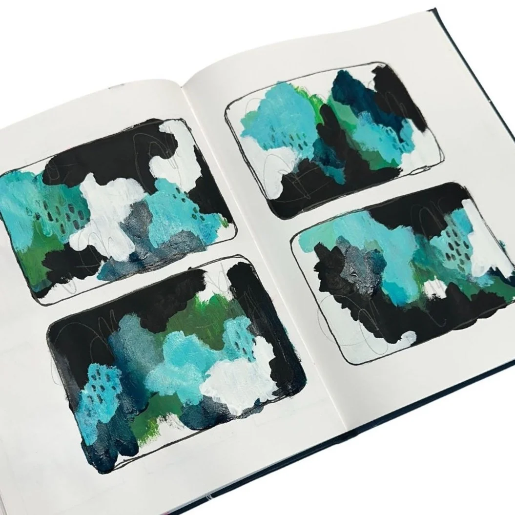 All paint, no collage - Black &amp; Blue Grid Journal
