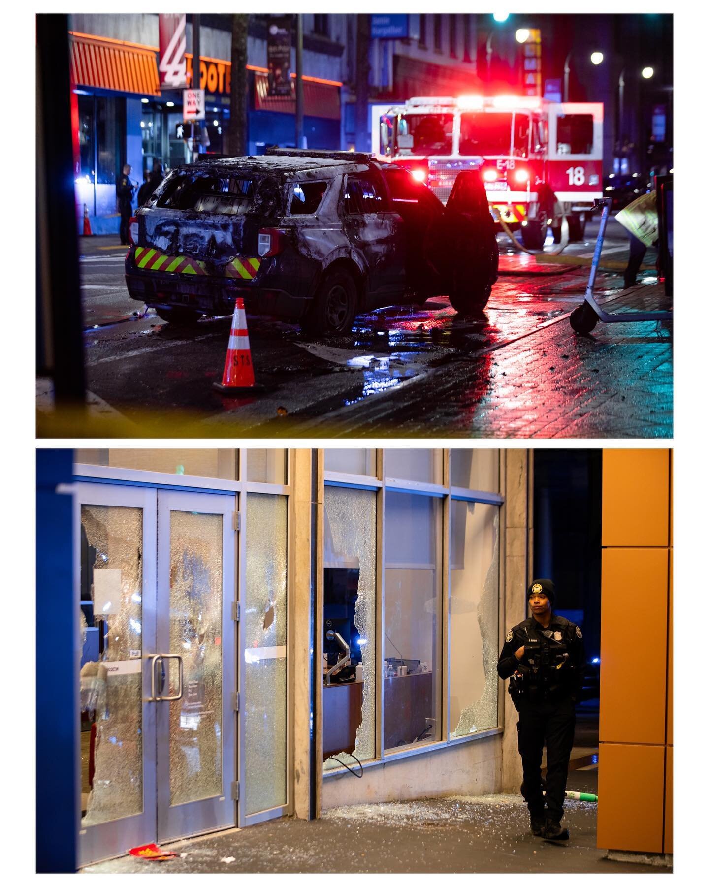 A peaceful protest in Downtown Atlanta turned violent tonight. An Atlanta Police Crusier was set on fire, and multiple businesses were vandalized. Atlanta Mayor Andrea Dickens said in a press conference earlier tonight that six people were arrested i
