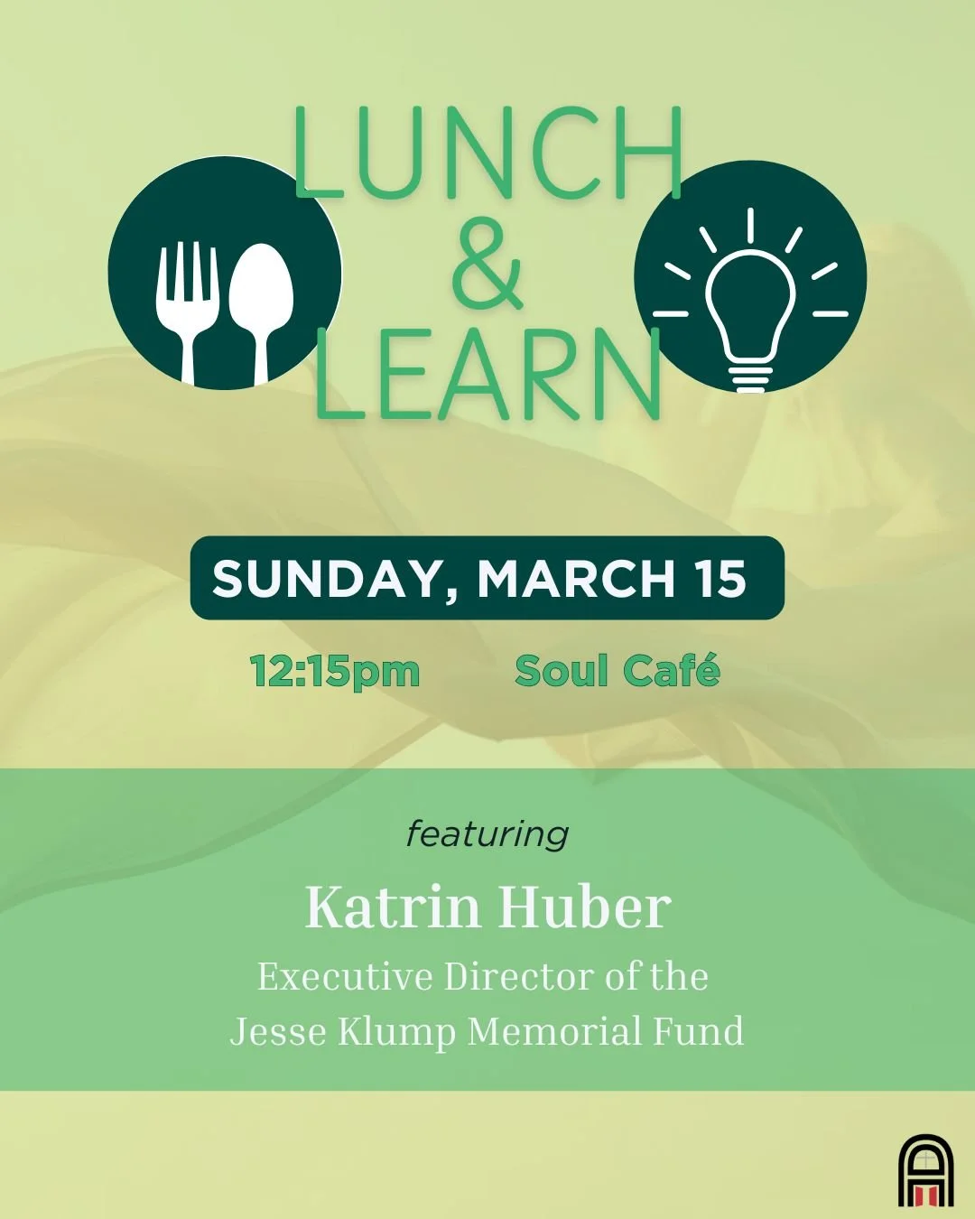 Upcoming Events: March 15

This coming Sunday is the next Lunch &amp; Learn presented by Asbury's Church &amp; Society!
Head to the Soul Caf&eacute; around 12:15 PM - following the 11 AM Festive service - for a lite lunch and to hear from our guest s