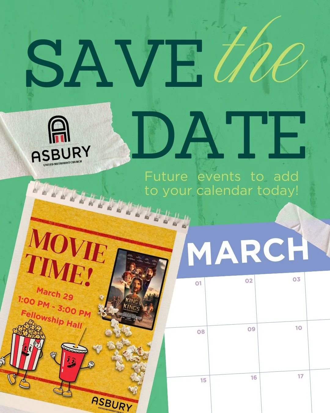 Save the Date: March 28 &amp; 29

March 28 is the Scout Spaghetti Dinner - Come to Fellowship Hall from 5 PM to 7:30 PM to support Troop 151. Carryout is also available!

March 29 is Palm Sunday and the beginning of Holy Week. There are multiple serv