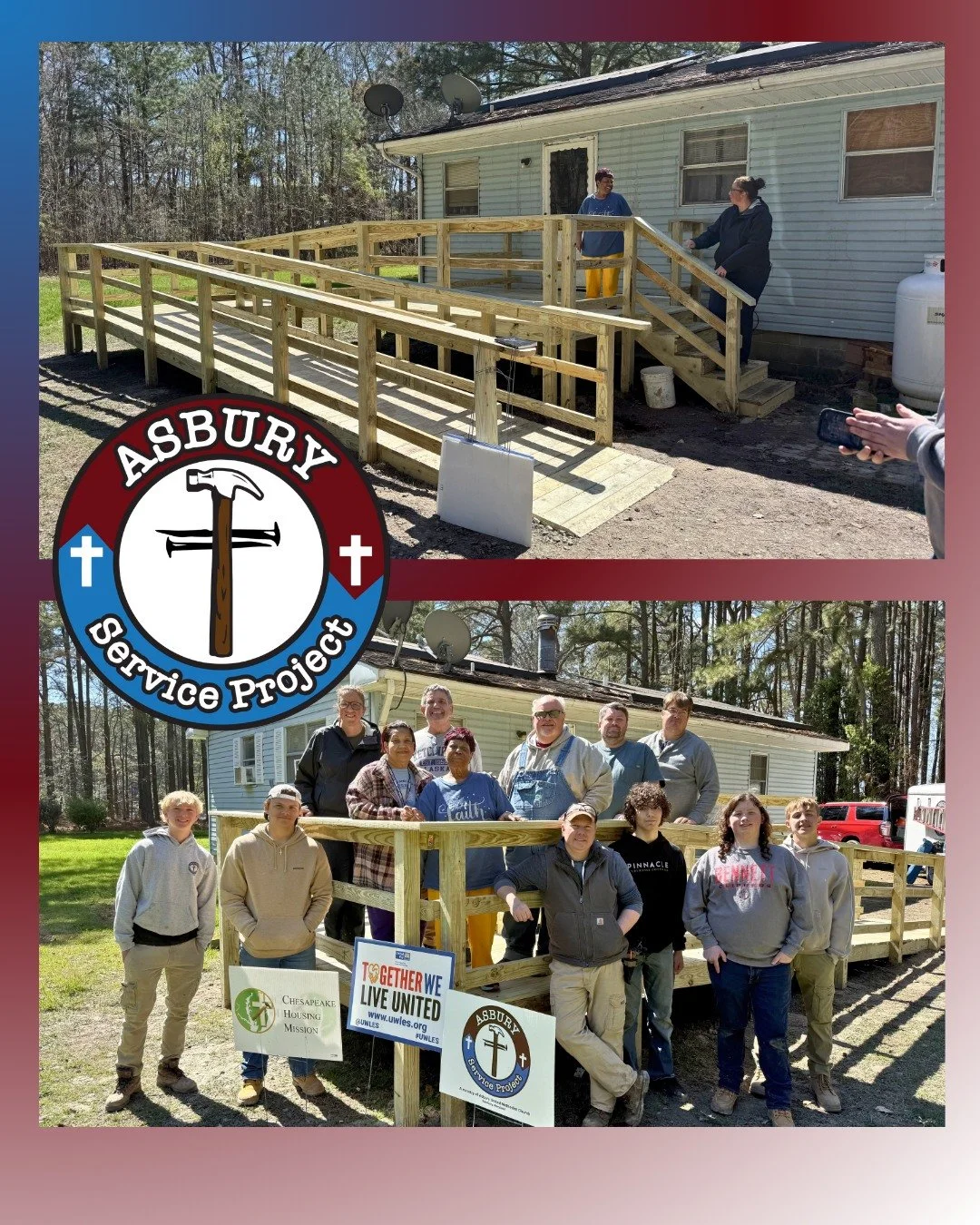 Asbury Service Project built a ramp for our neighbor this passed weekend!

Big thanks to the volunteers as well as Chesapeake Housing Mission (@chesapeakehc ) and United Way of the Lower Eastern Shore 

#ASP #asburyserviceproject #rampbuild #aumc #au
