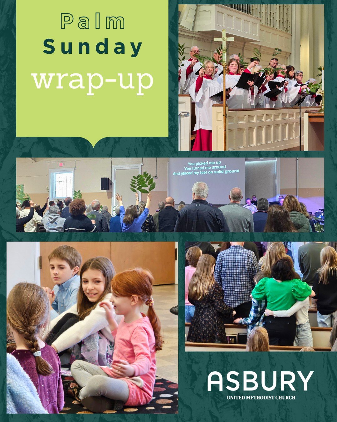Palm Sunday Wrap-Up: March 29

You could feel the joyous energy for Palm Sunday yesterday!
Waving palms, Sunday School smiles, beautiful music, and an evening full of kindness and laughter at youth group.

#PalmSunday #HolyWeek #SundayWrapUp #aumc #a