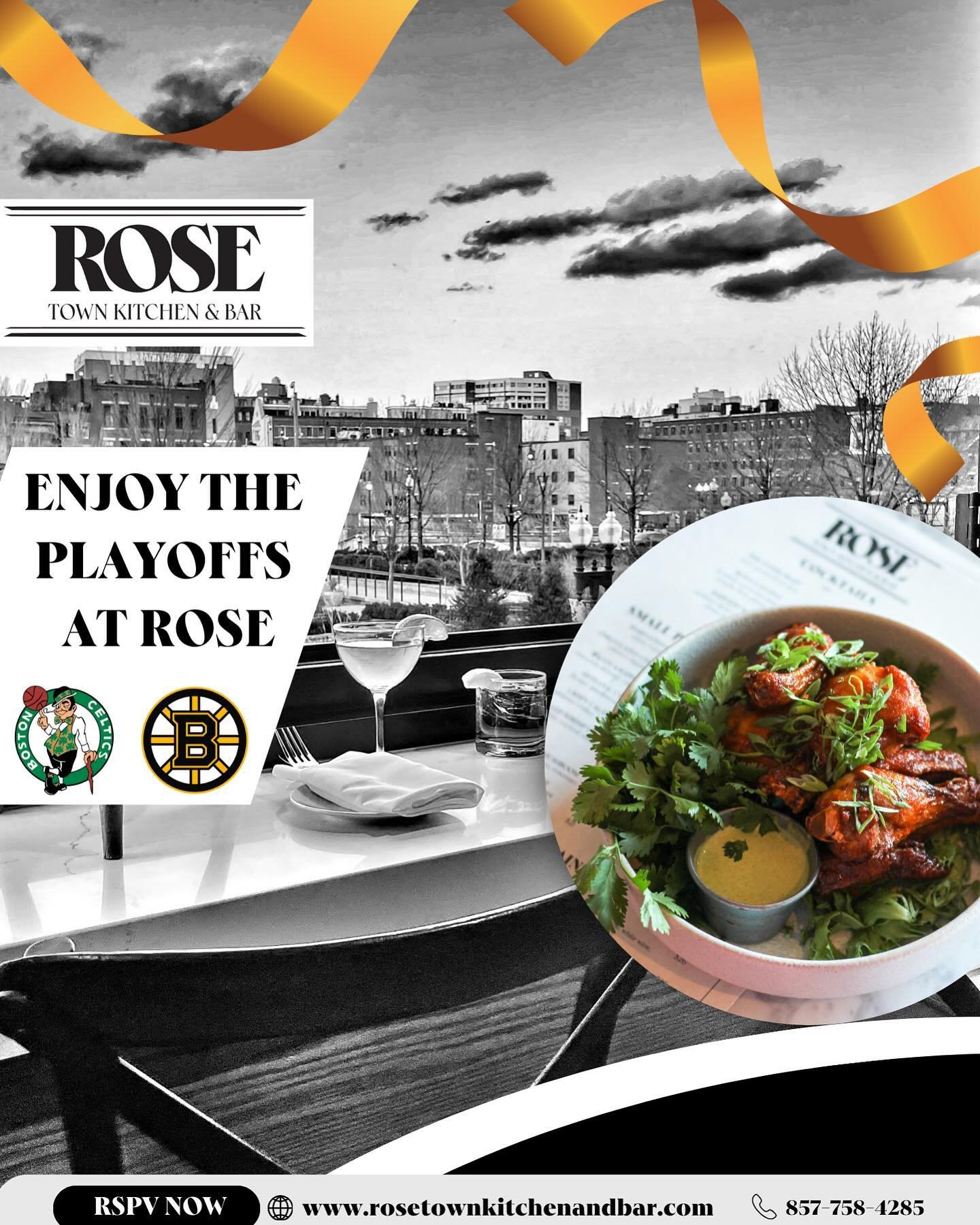 The playoffs are better with a crowd! Come join us at Rose Town Kitchen &amp; Bar tonight at 7:00. #celtics #hilton #rosetownkitchen