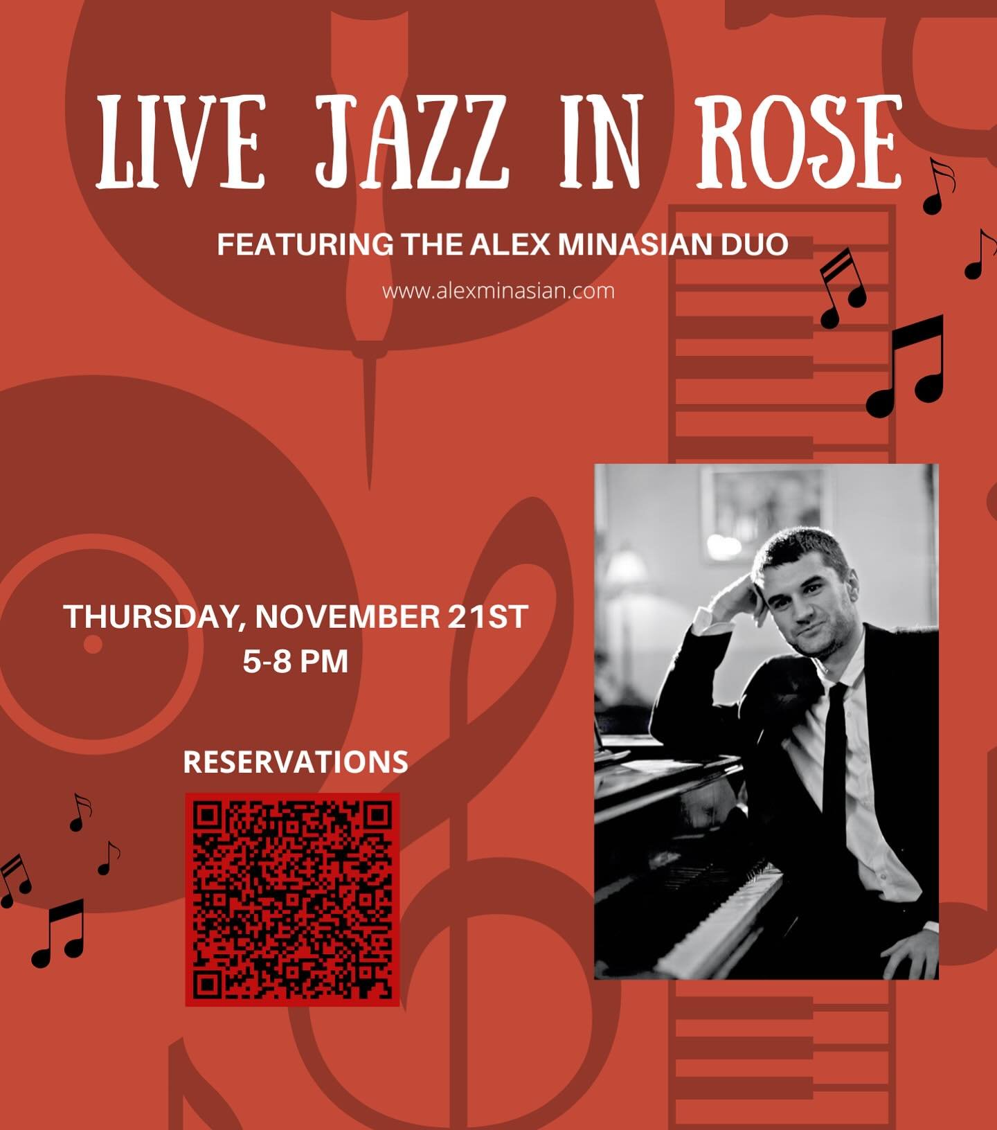 Join us tomorrow night for another evening of live jazz in Rose! Head to our website to book a reservation - spots are filling up quick! #livejazz #rosetownkitchenandbar