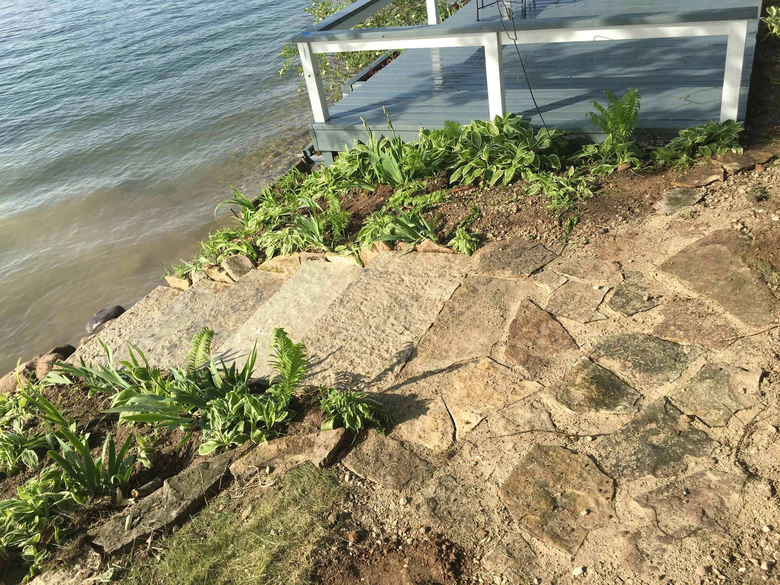 Enter the water on beautiful new stone steps.