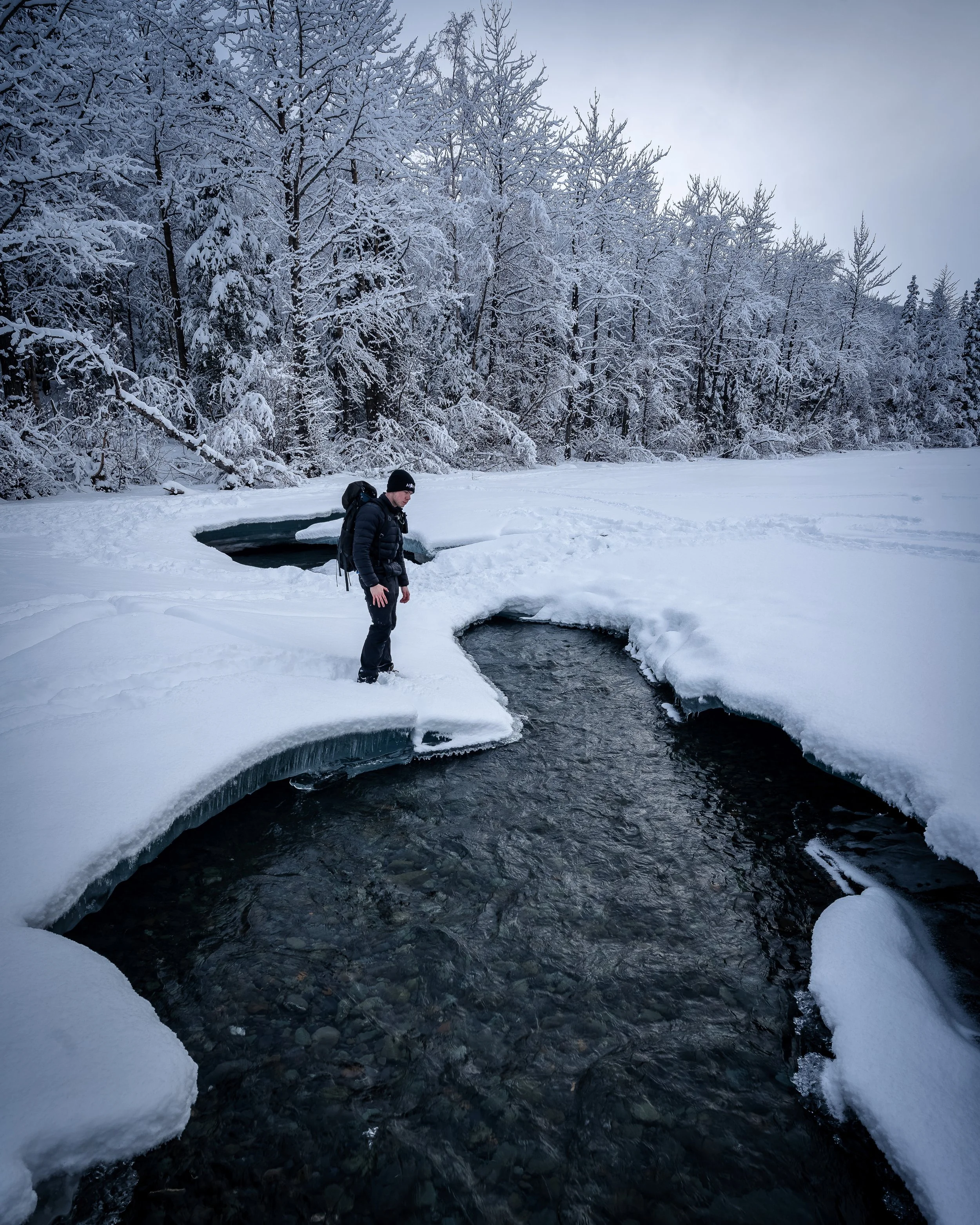 Hiking during the winter in Alaska. 