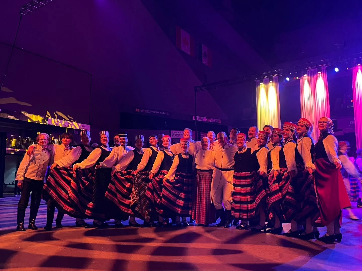 Philadelphia's Latvian dance troupe "Dzirkstele" at the XVI Latvian Song and Dance Festival in Grand Rapids, MI. Many board members and members are in the troupe. - July 2026