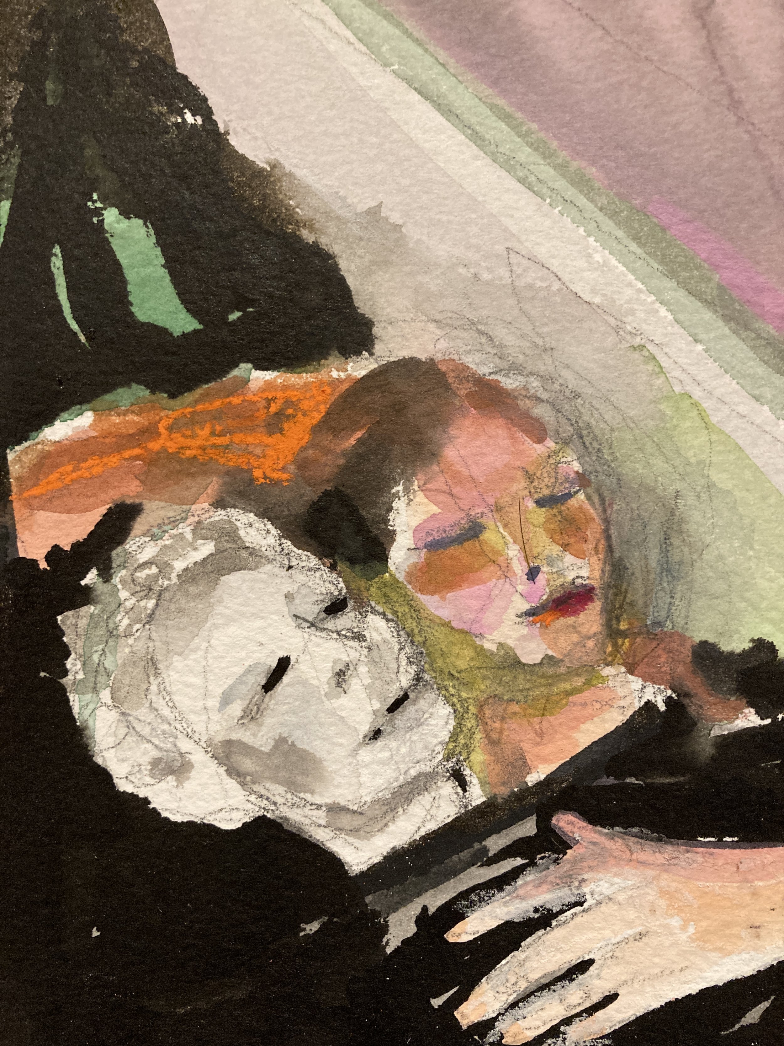 Maude lying with plaster head