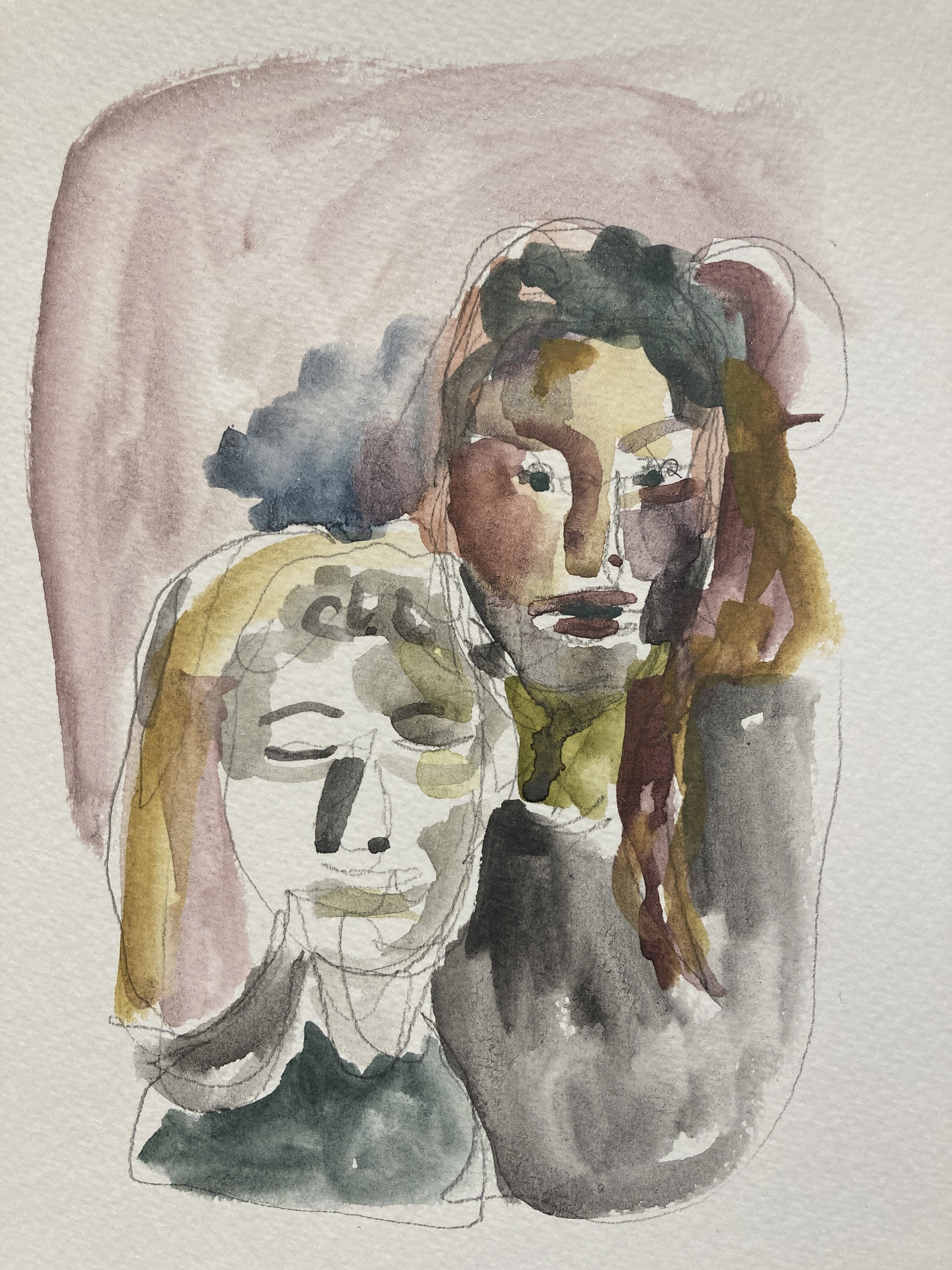 Maude behind the plaster head