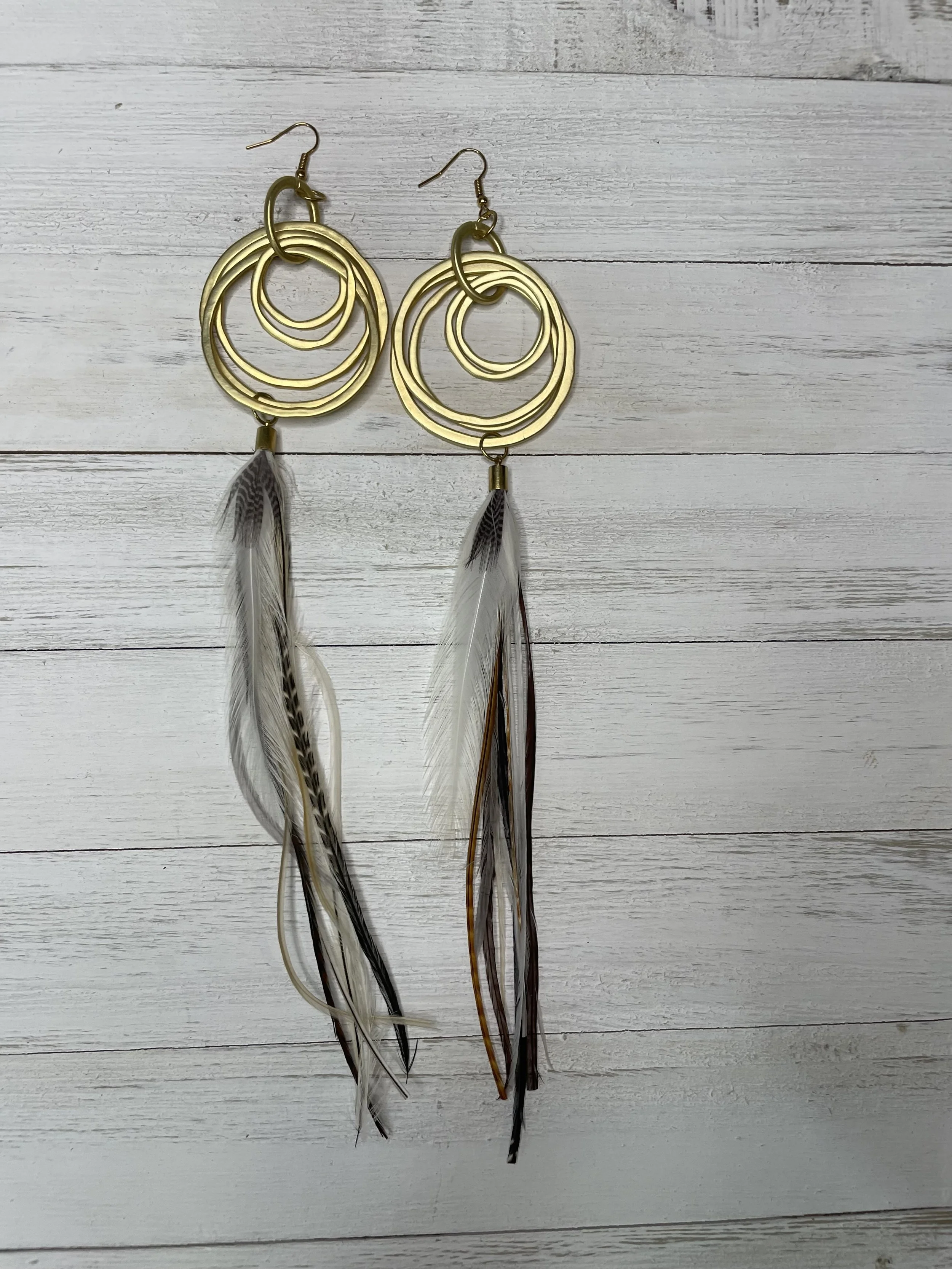White Gold Circled Feathered Earrings