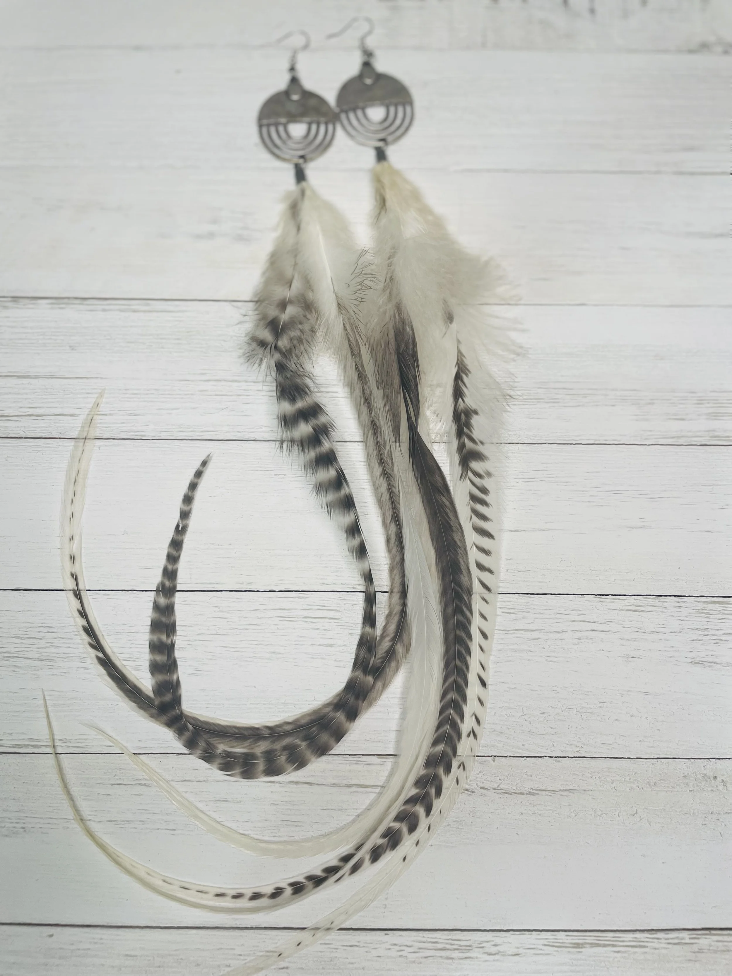Silver Rainbow ~Long Feathered Earrings