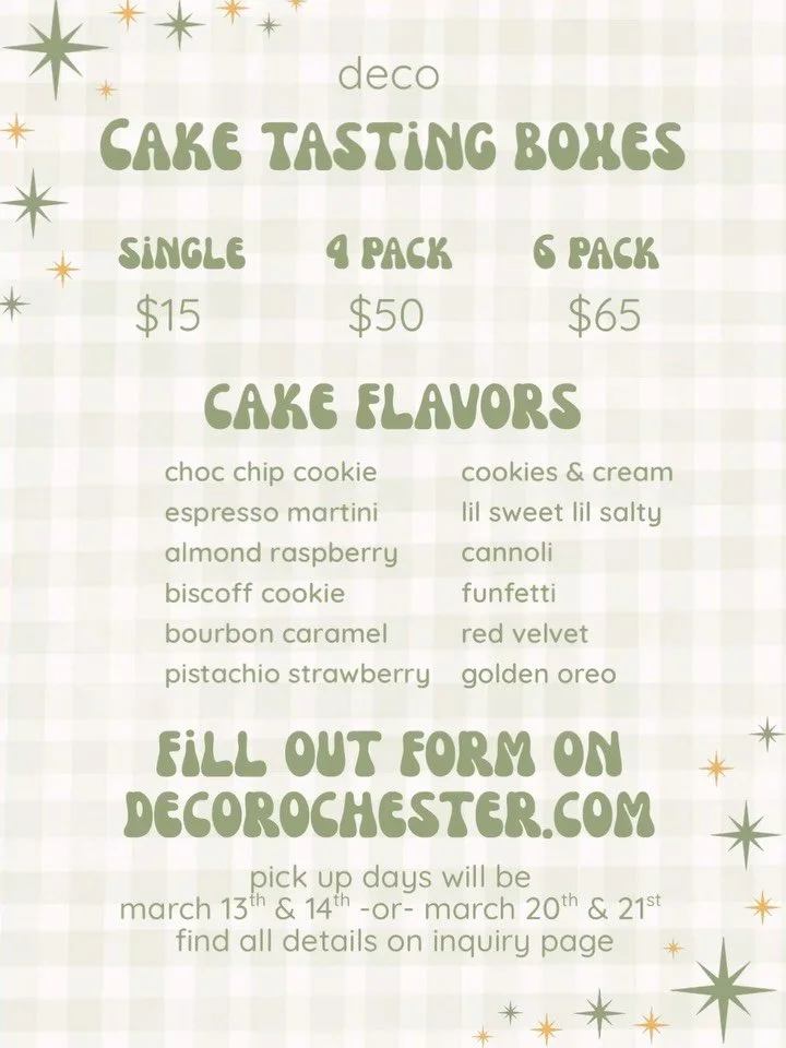 It&rsquo;s your lucky day lassies and lads!! ✨💚
Now accepting orders for March cake tasting boxes - available 3/13-3/14 &amp; 3/20-3/21 - more deets on the website
Perfect if you&rsquo;d like to try some new flavors or grabbing some for your parade 