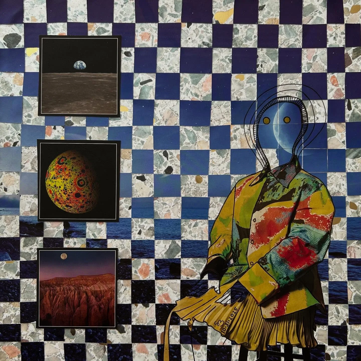 Happy Halloween! It&rsquo;s only a waxing gibbous tonight, but hopefully it&rsquo;s still fun. &ldquo;MANY MOONS&rdquo; 12x12 in. Hand cut #almostdailycollage made with magazine clippings, card stock, metallic pen and ink. $95 available on my website