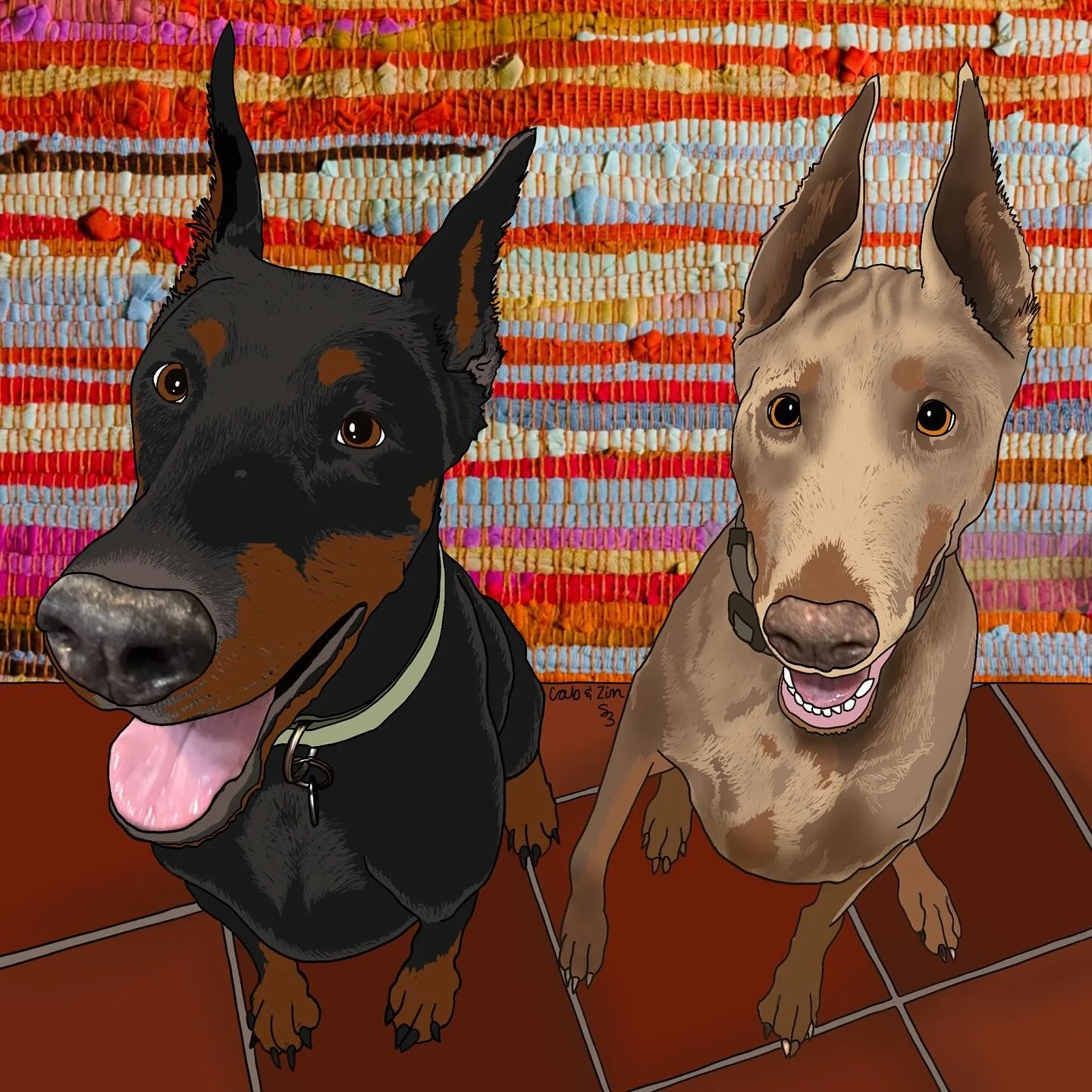 No paper collage today, but here&rsquo;s a digital illustration/collage instead. Pet portrait of my mom&rsquo;s dogs, Cab &amp; Zin. #petportraiture #digitalillustration #digitalcollage #procreateart