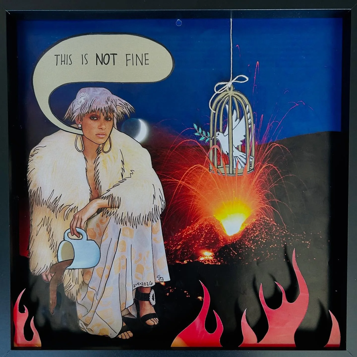 A nod to that timeless meme. &ldquo;MORALITY>POLITICS&rdquo; 12x12 hand cut #almostdailycollage made with moon calendar page, magazine clippings, cardstock, hemp string, ink &amp; metallic marker. $129, framed. This cannot be shipped because it&rs