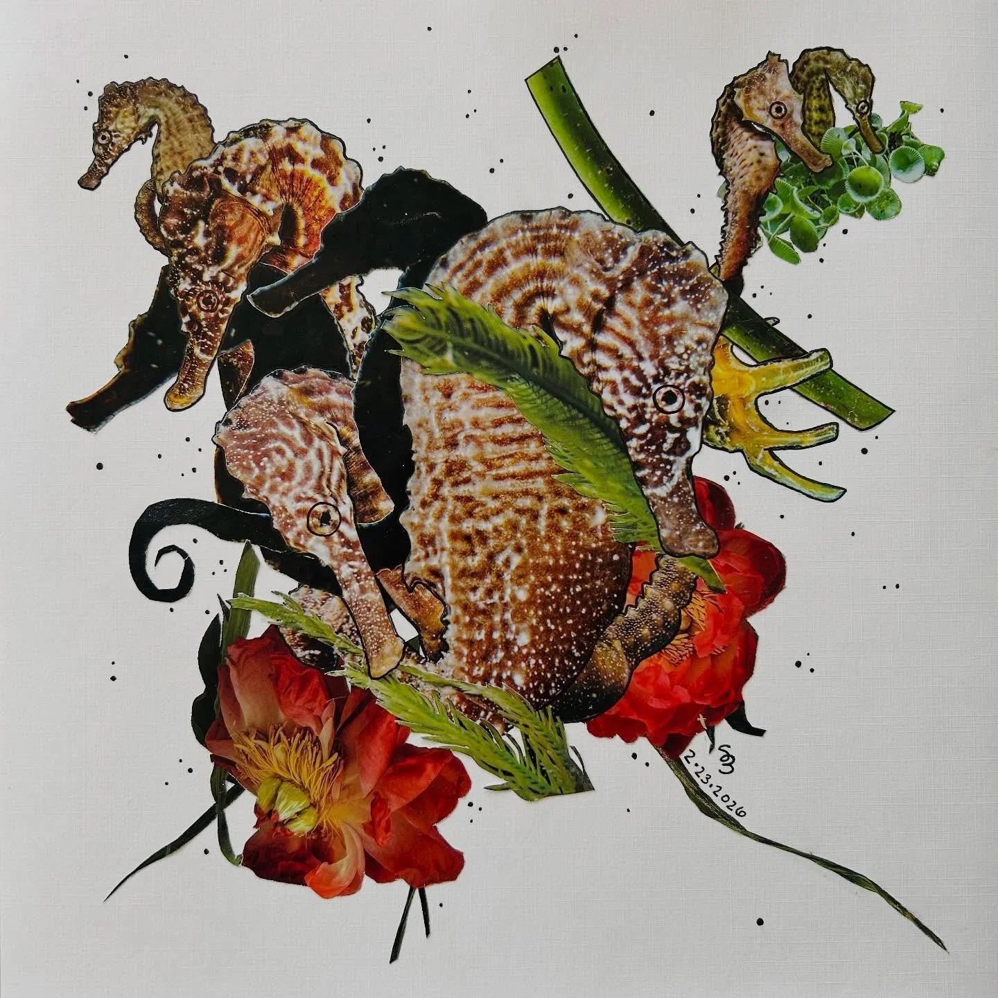 Sometimes I just need to play with fun colors and shapes. &ldquo;SEAHORSE OF COURSE&rdquo; 12x12 in. Hand cut #almostdailycollage made with magazine clippings and ink. SOLD #seahorse #analogcollage #collageartist