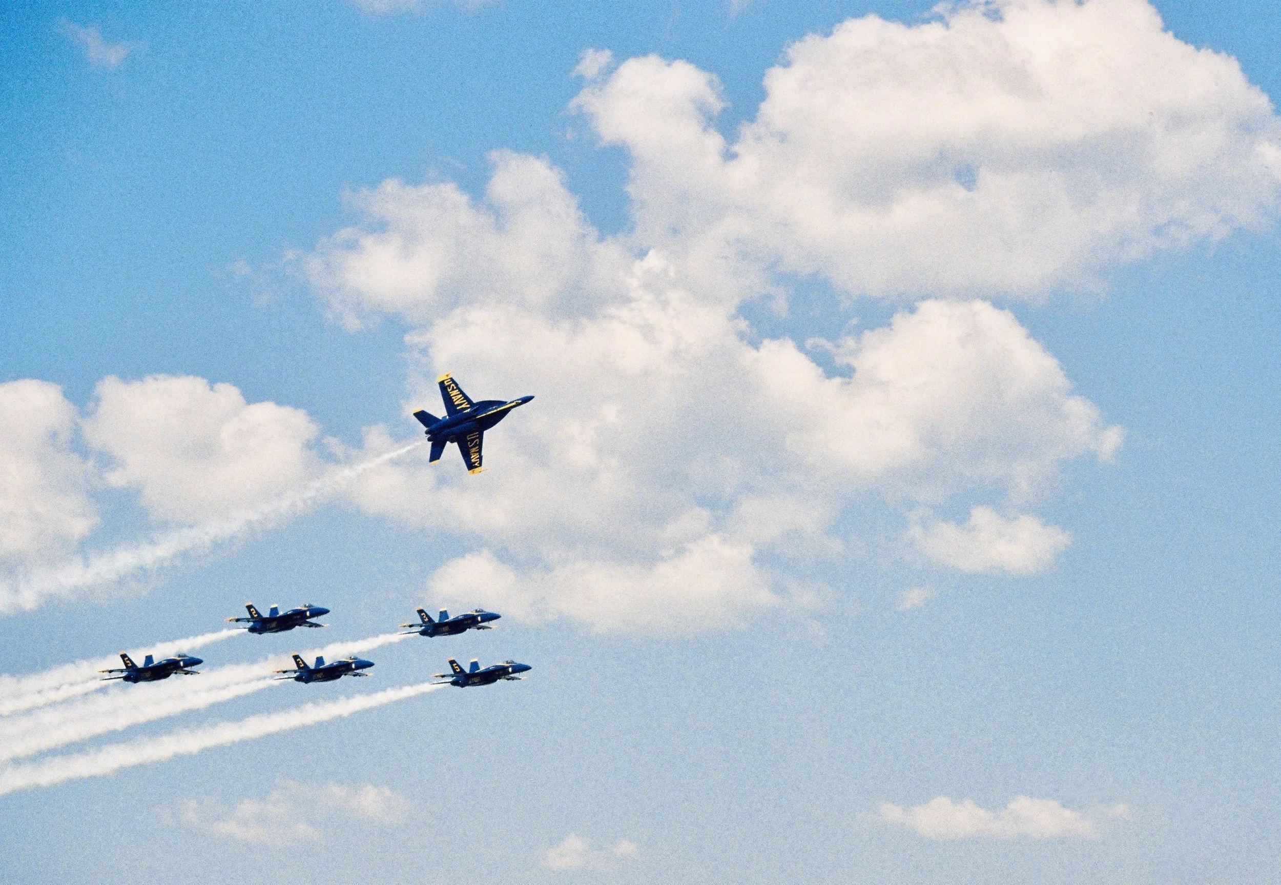The Blue Angels flying in formation.