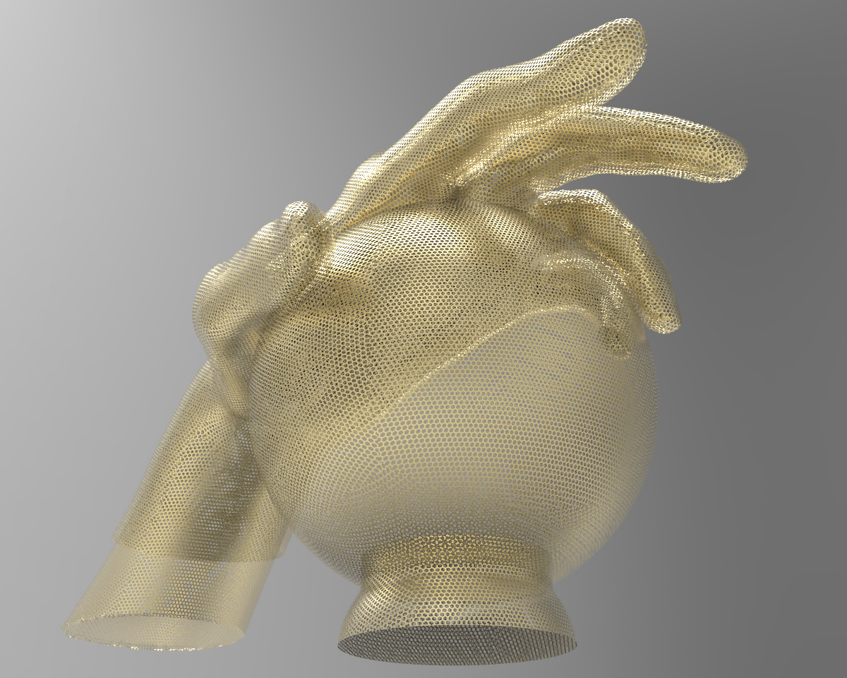 Modeled and rendered a hand holding a crystal ball from a 3D scan of an arm. Rendered to look like metal screening.