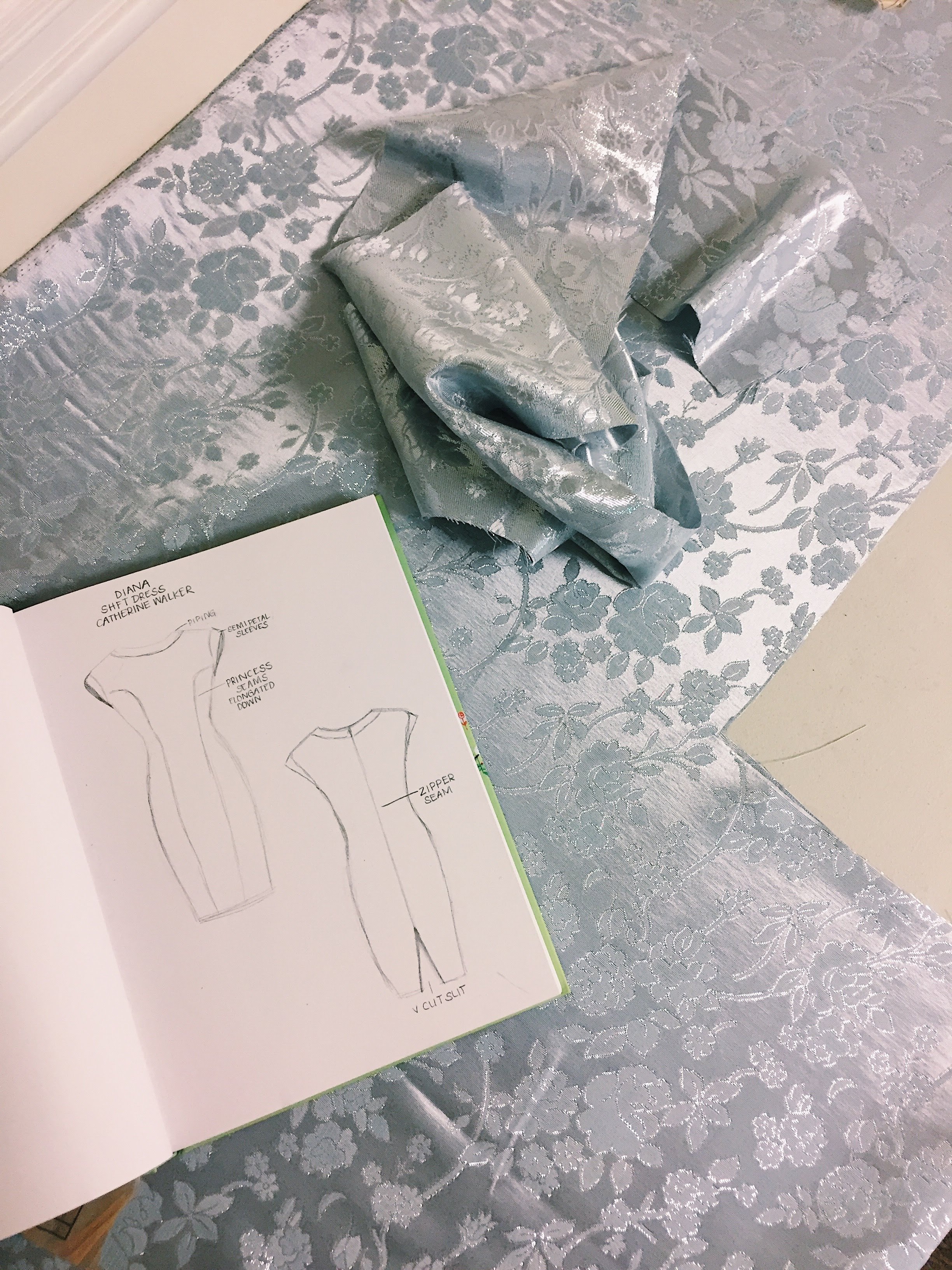 Sketching a Princess Diana dress replica.