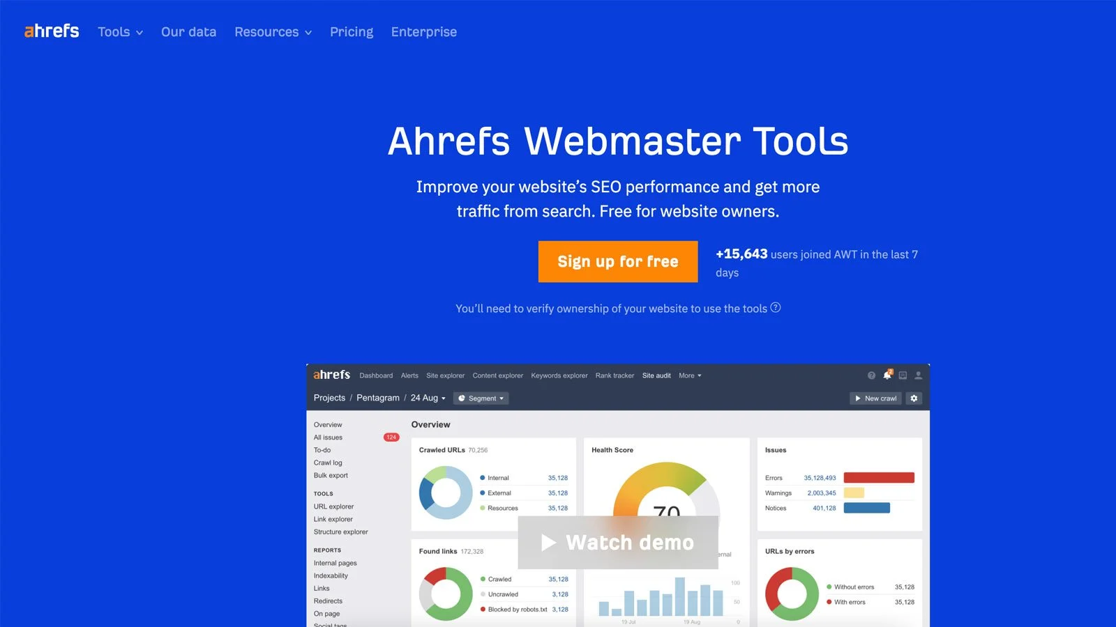 ahrefs webmaster tools
