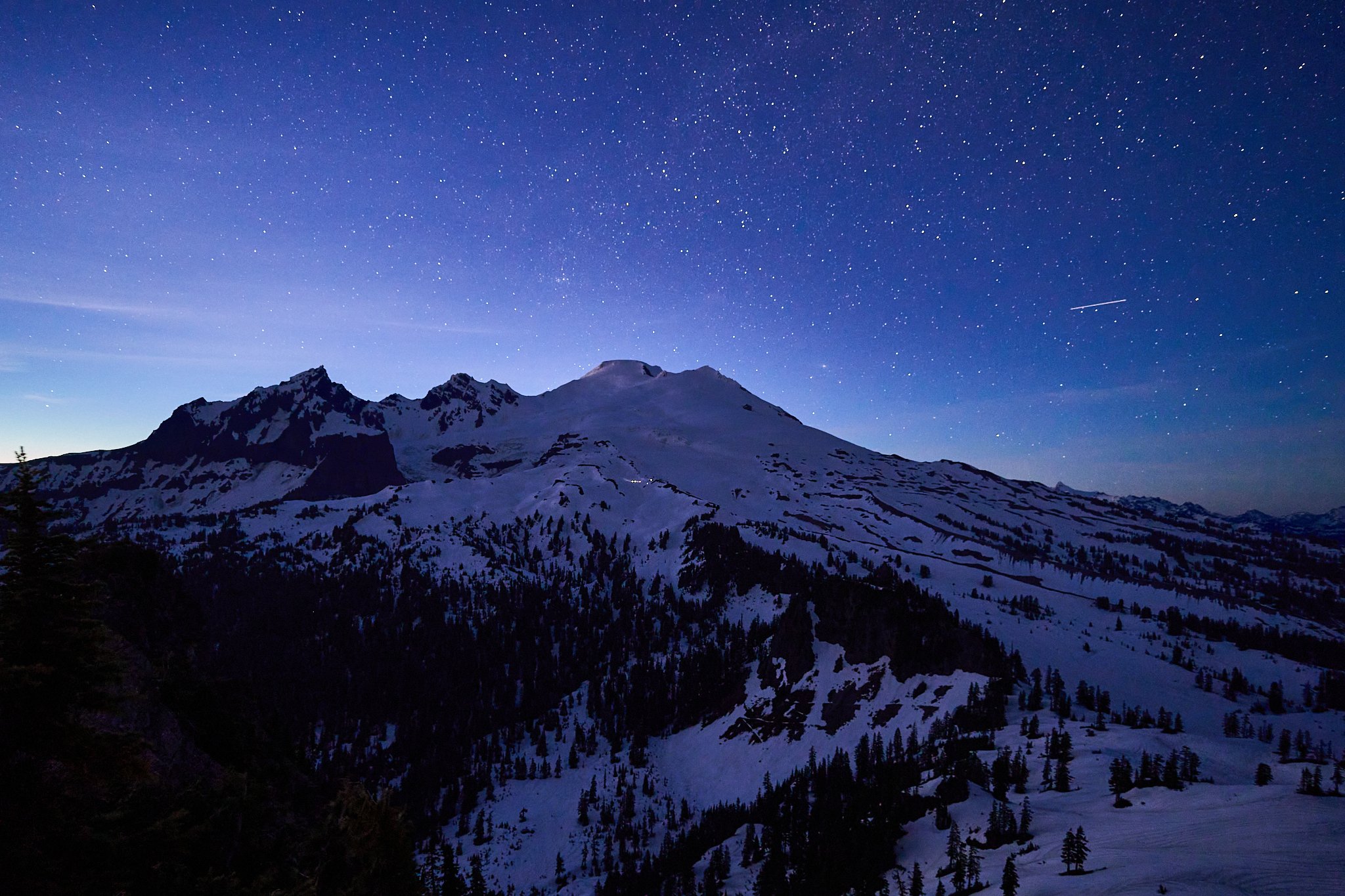 Twilight over Baker, with campers' lights along the ridge