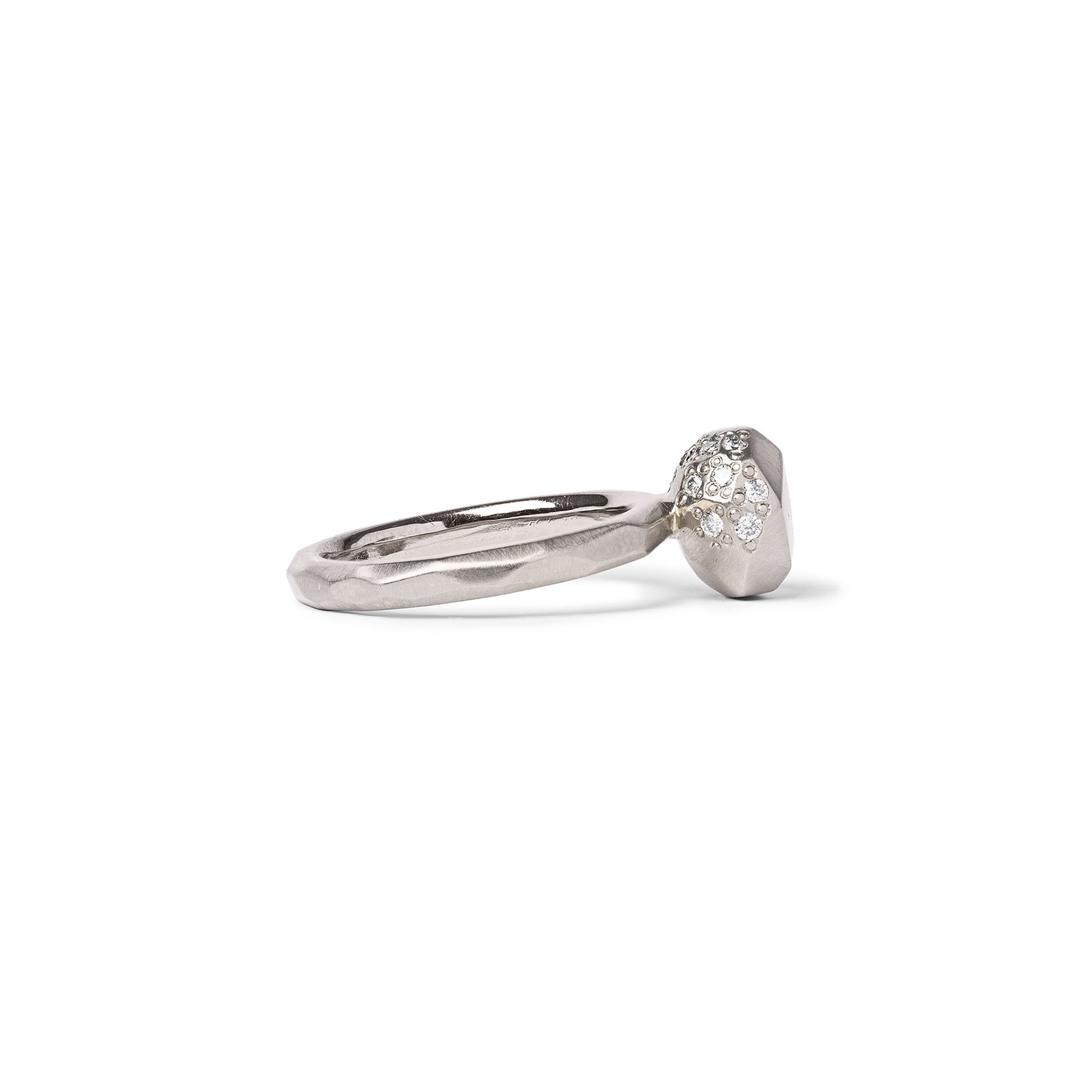 LARGE FACETED GEM RING WITH DIAMONDS