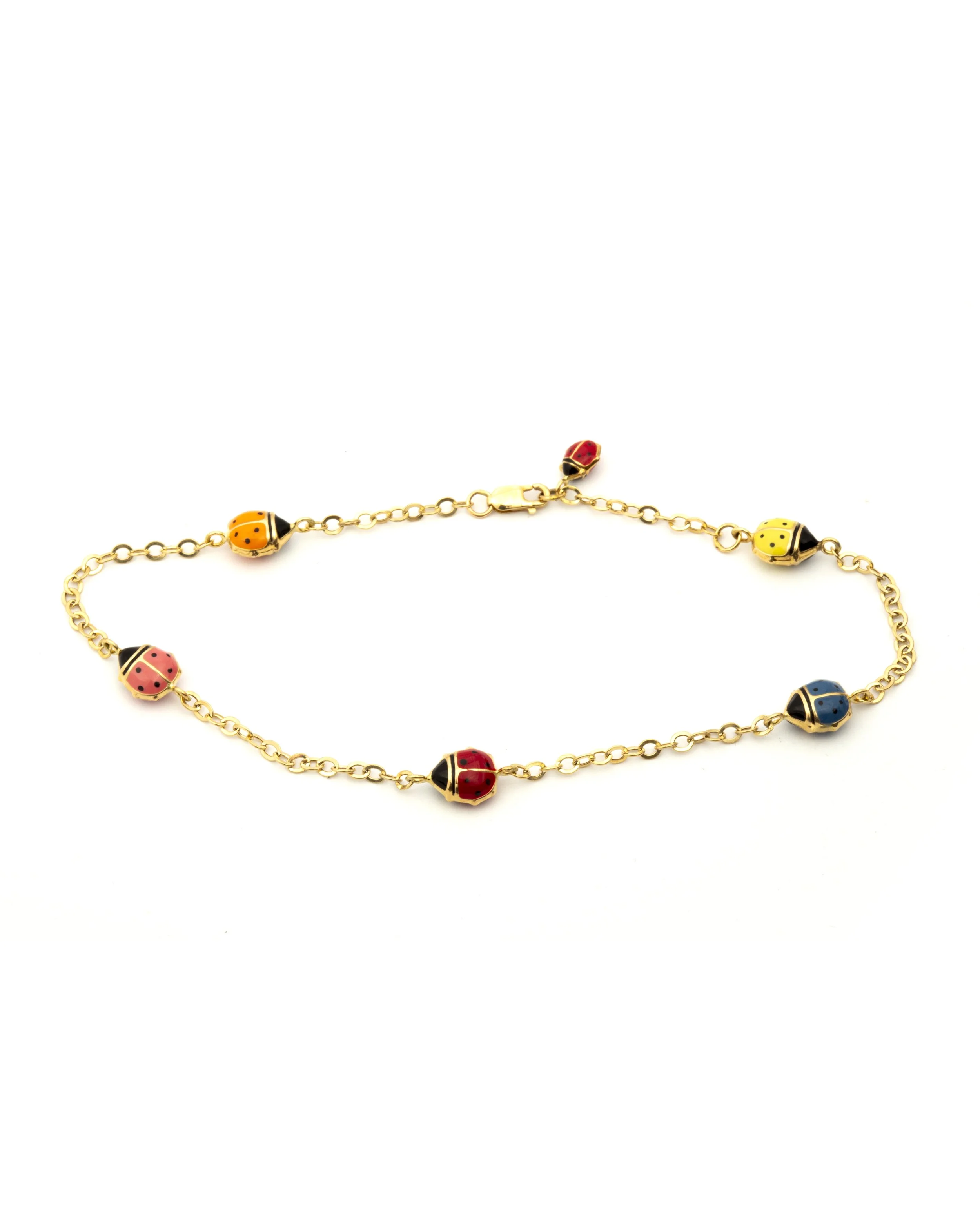 14K Gold Enamel Lady Bug Anklet