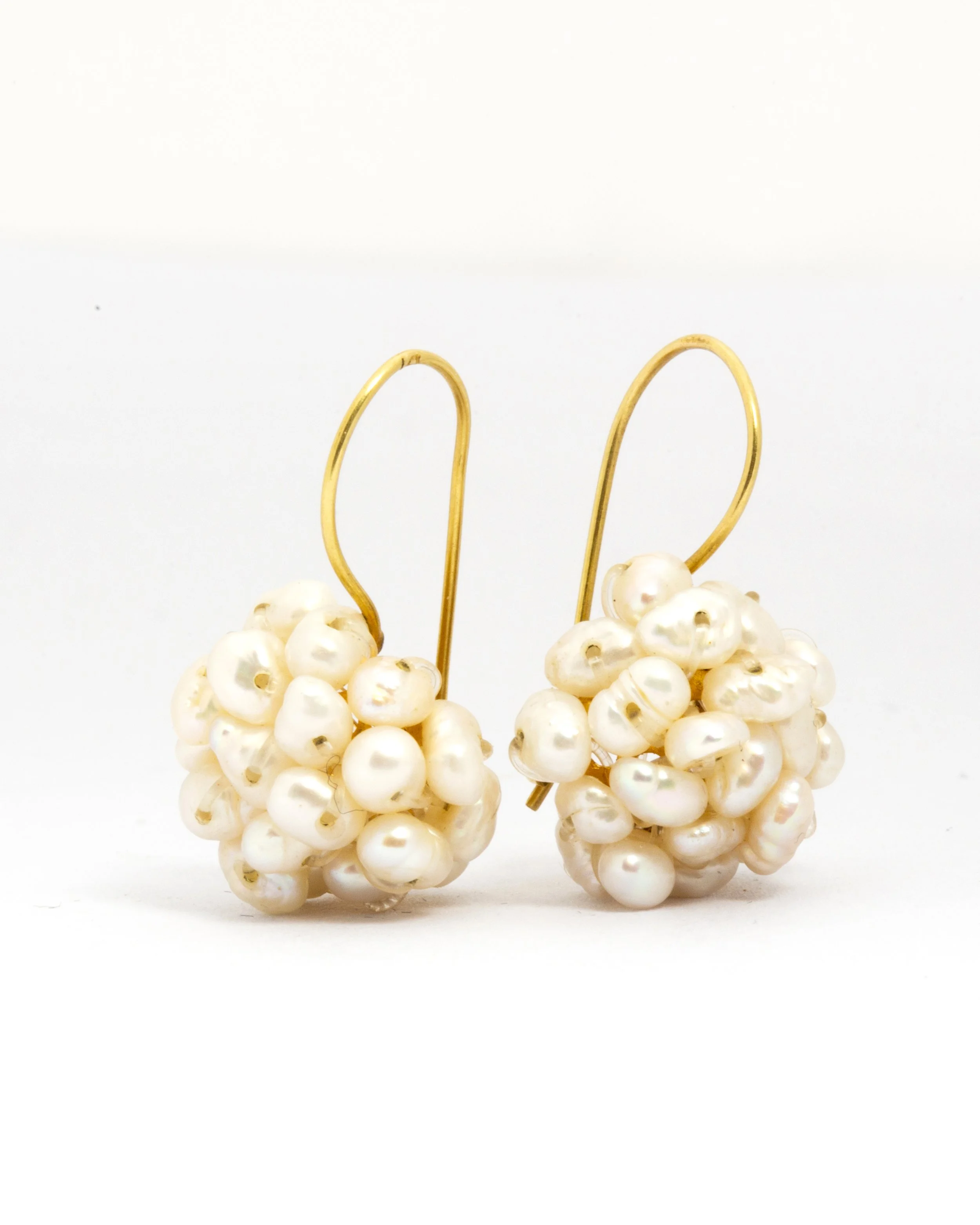 14K Gold and Pearl Cluster Drop Earrings
