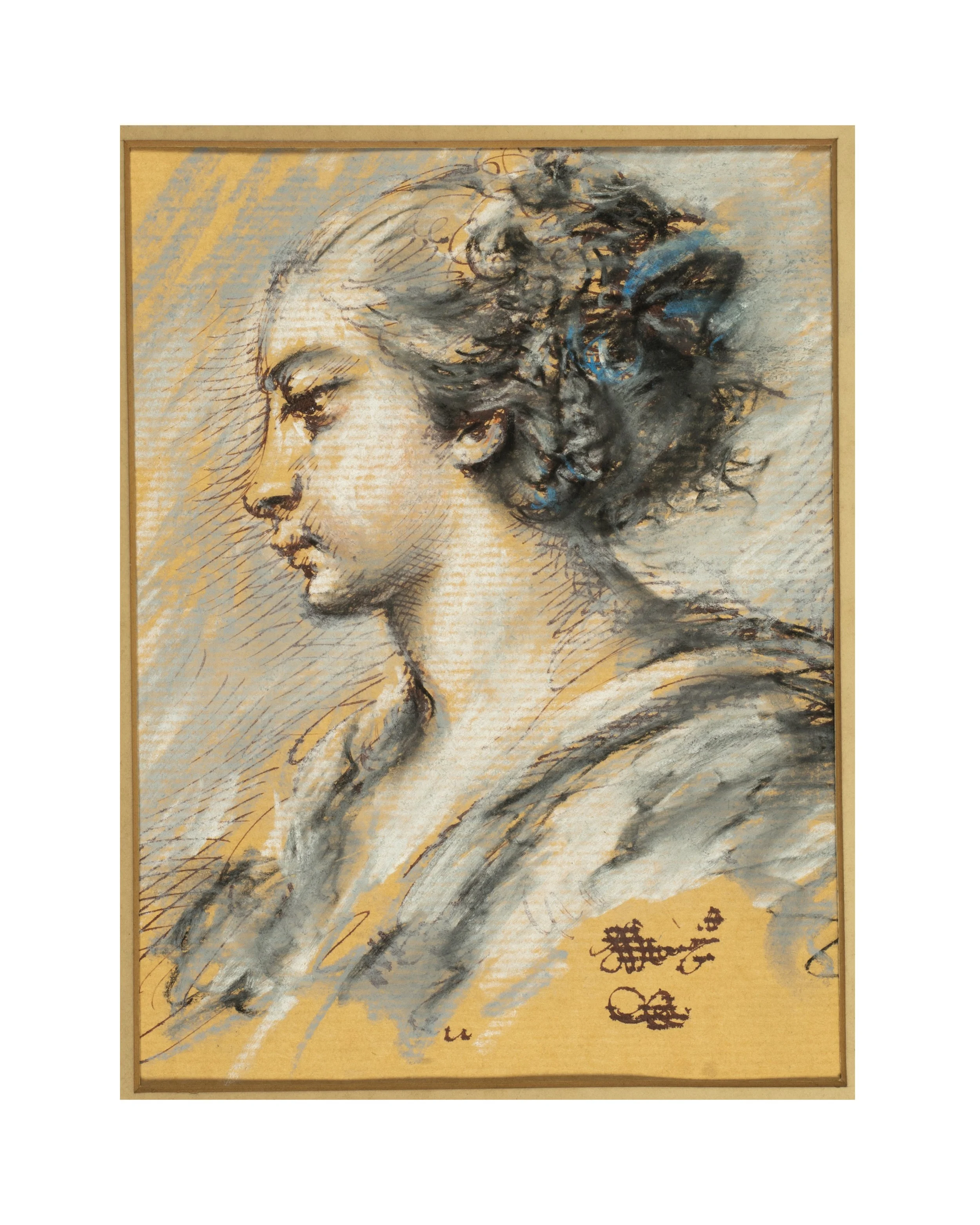 After Francois Boucher, Antique Old Masters Style Ink and Pastel Drawing Study