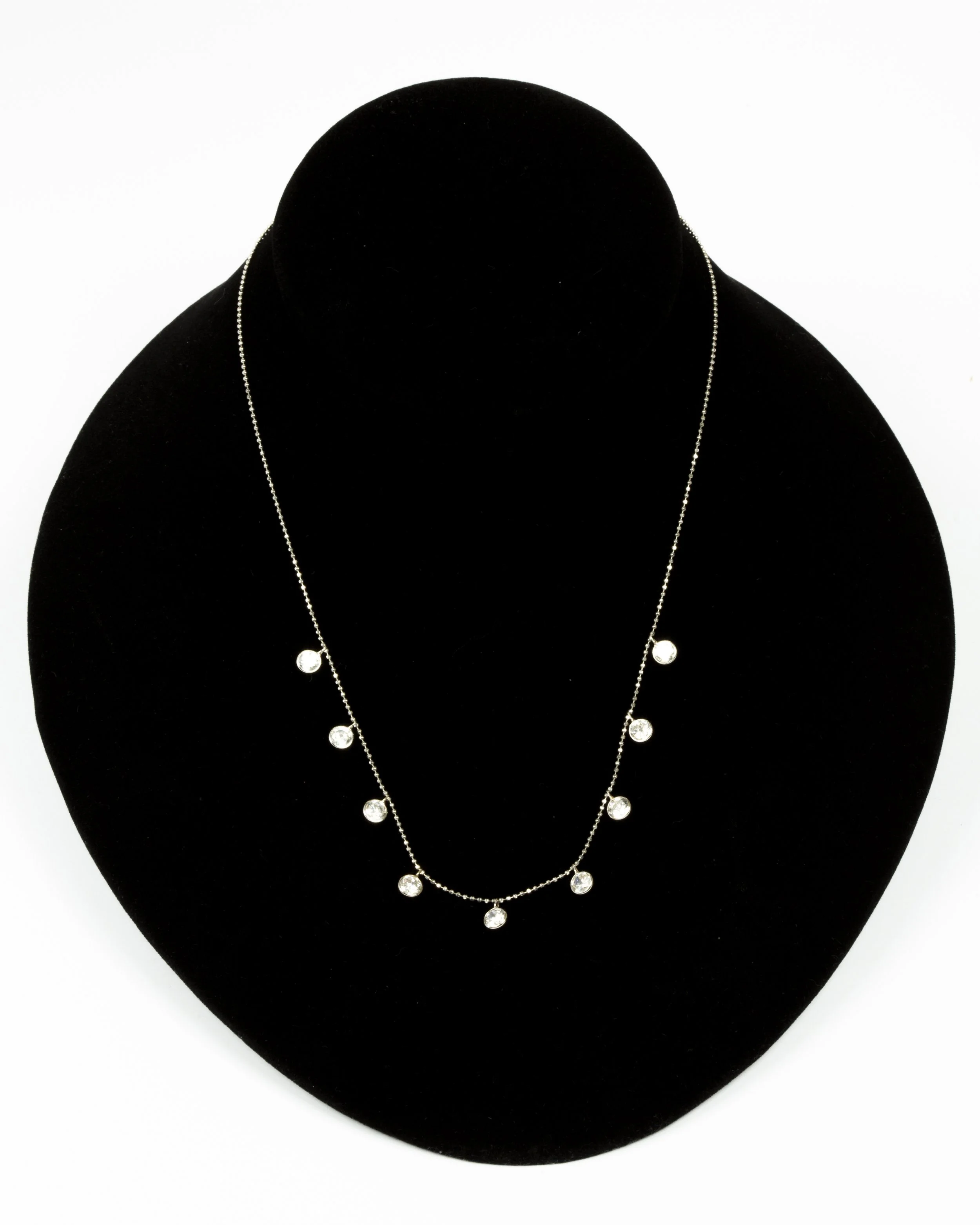14K White Gold Ball Link Necklace with CZ Drops