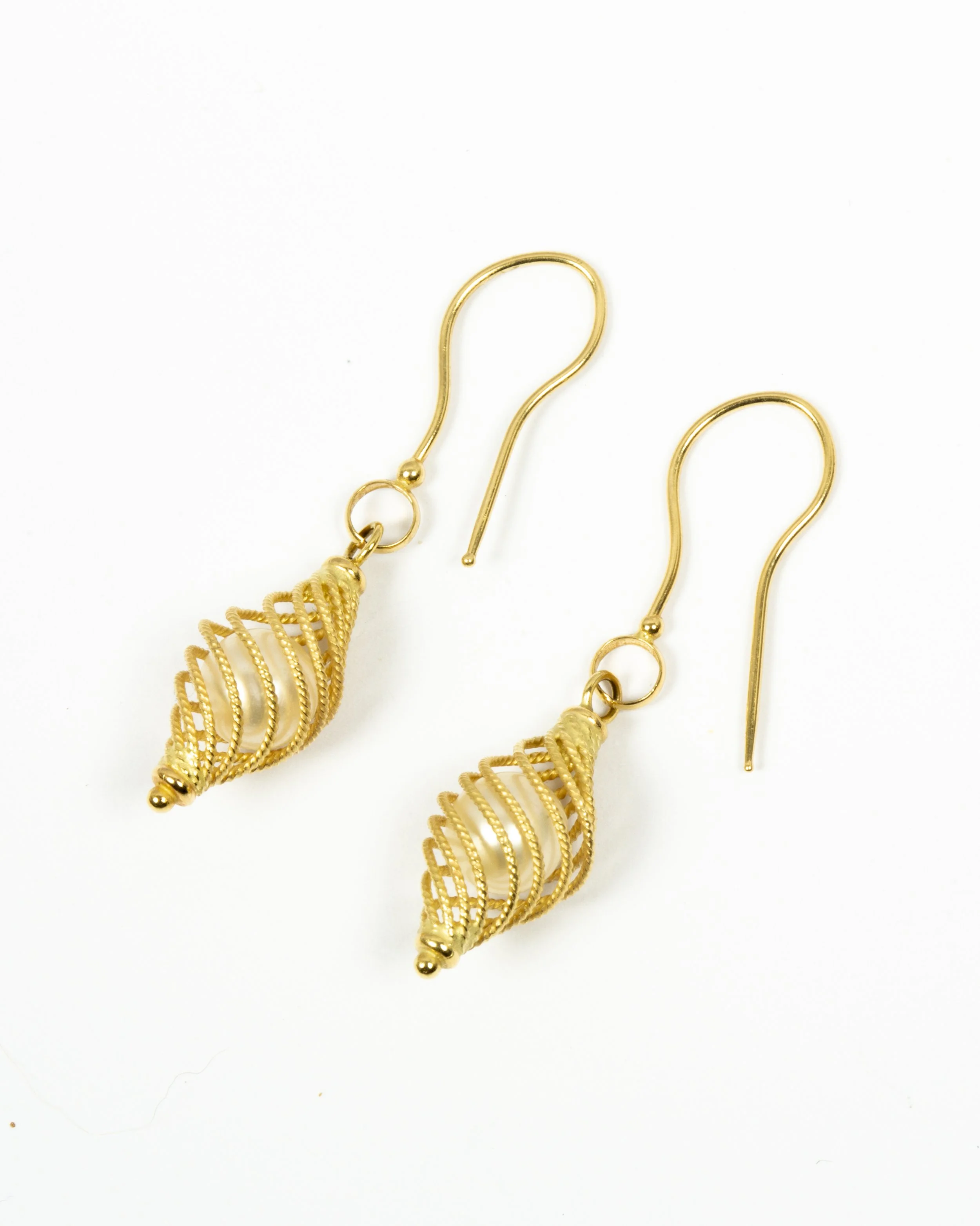 Milor Italy 18K Gold and Pearl Spiral Drop Earrings
