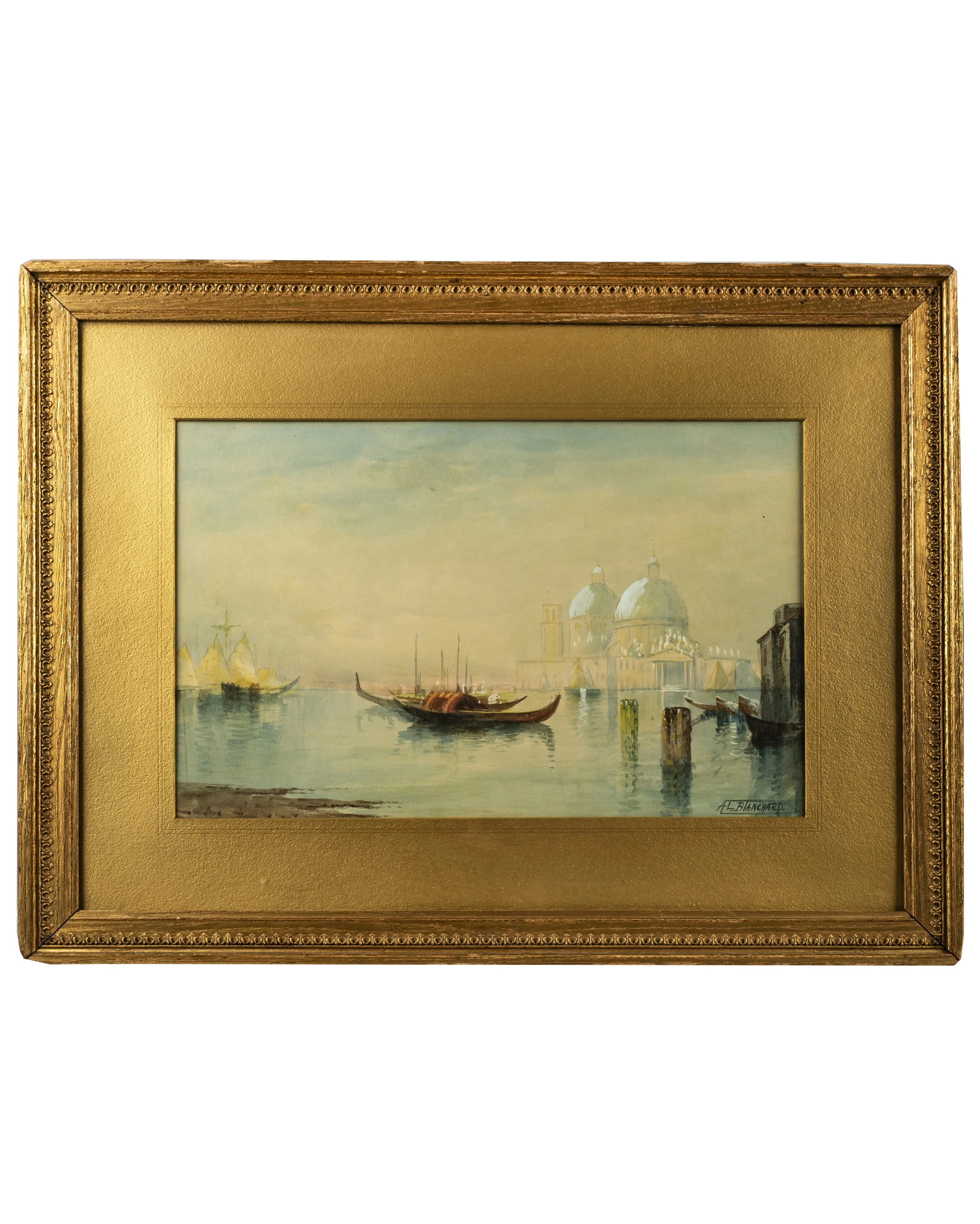 Venice Grand Canal, Antique Watercolor, Signed AL BLANCHARD