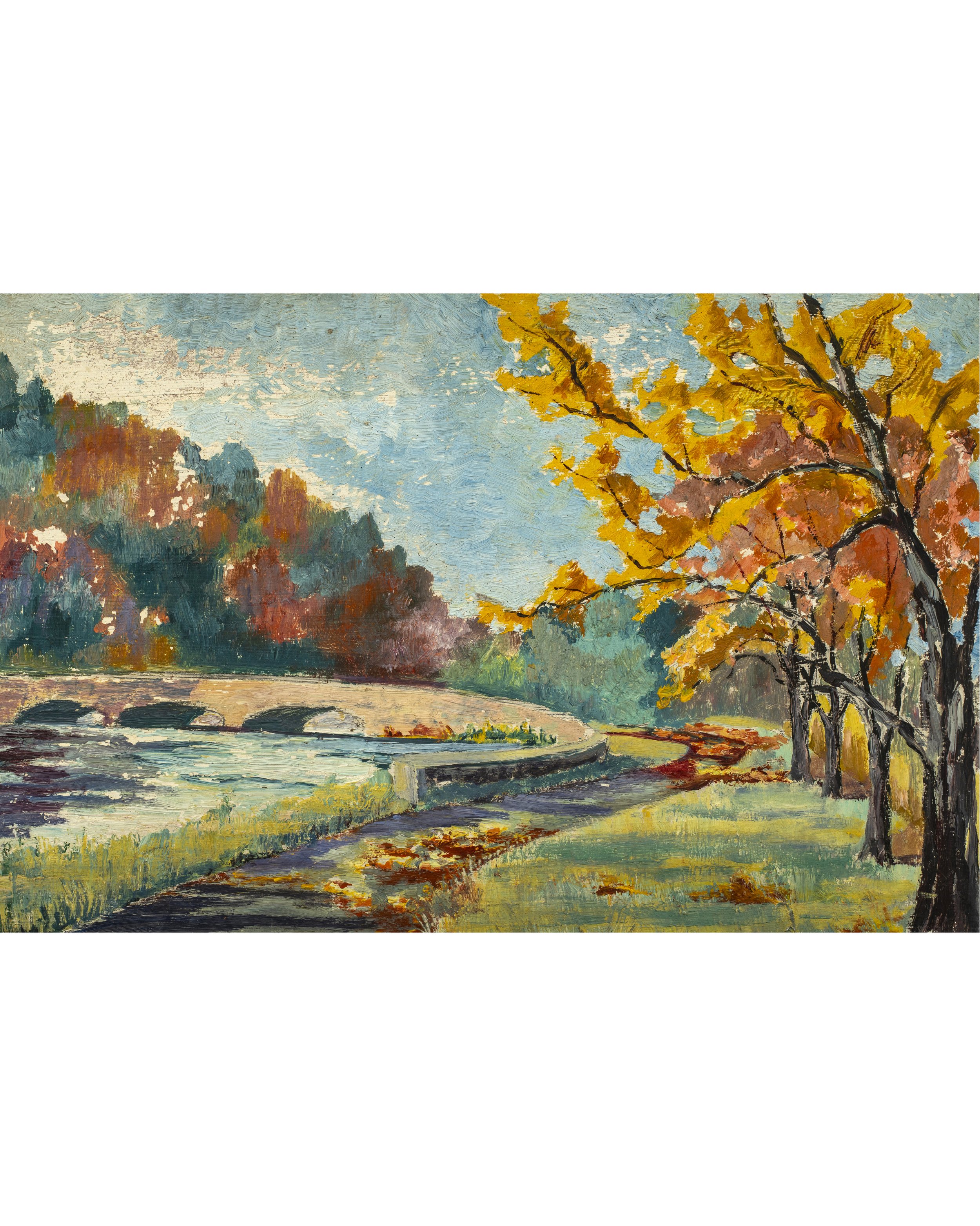 Early 20th Century New England Impressionist Landscape Study, Foliage, Unsigned