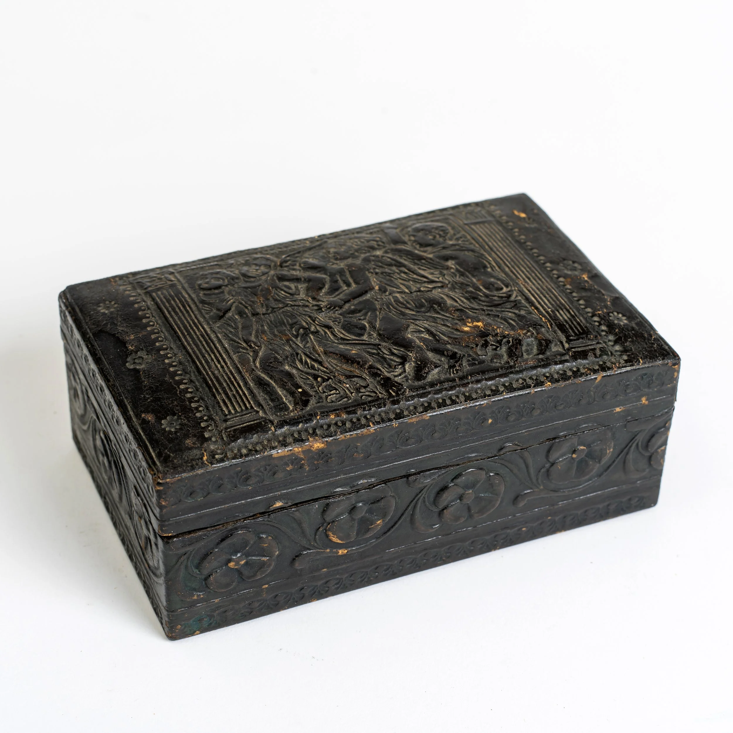 Antique Italian Renaissance Revival Tooled Leather Decorated Box