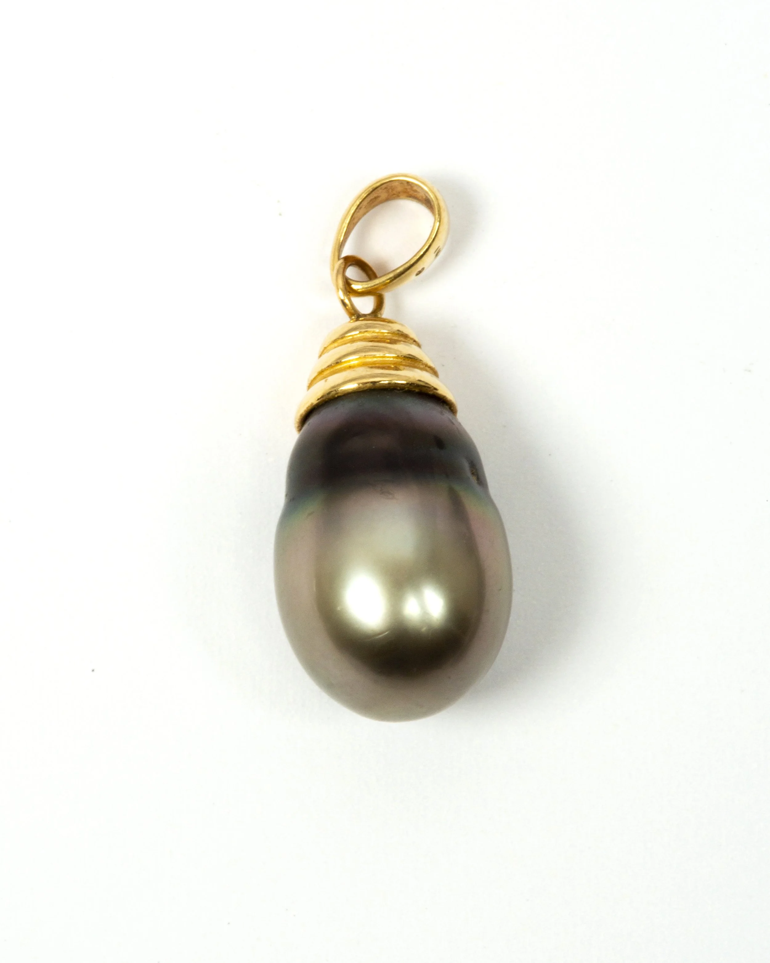 14K Gold and Grey Baroque Pearl Drop Pendant