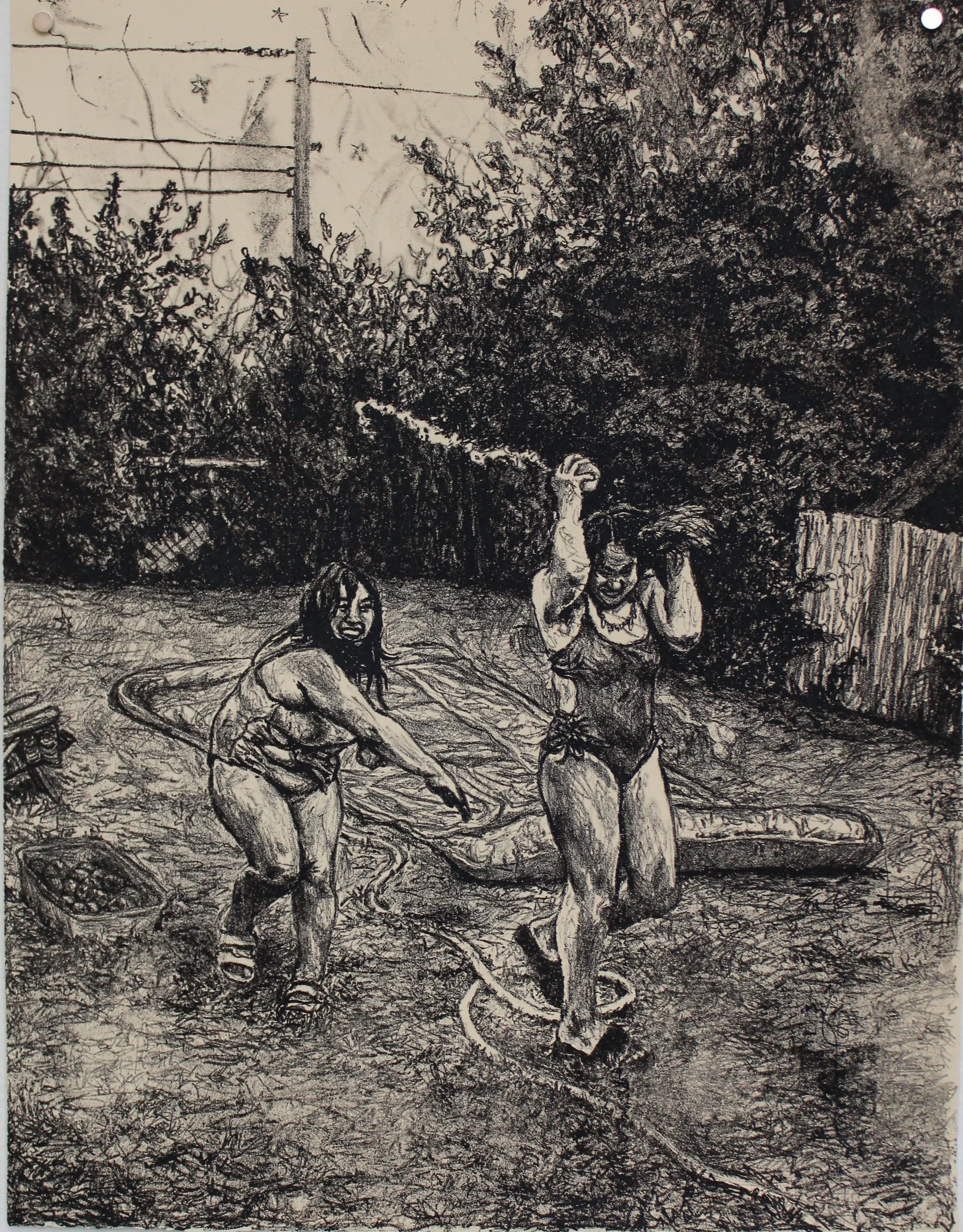 Sarah gets me good (going away party); lithograph; 2023