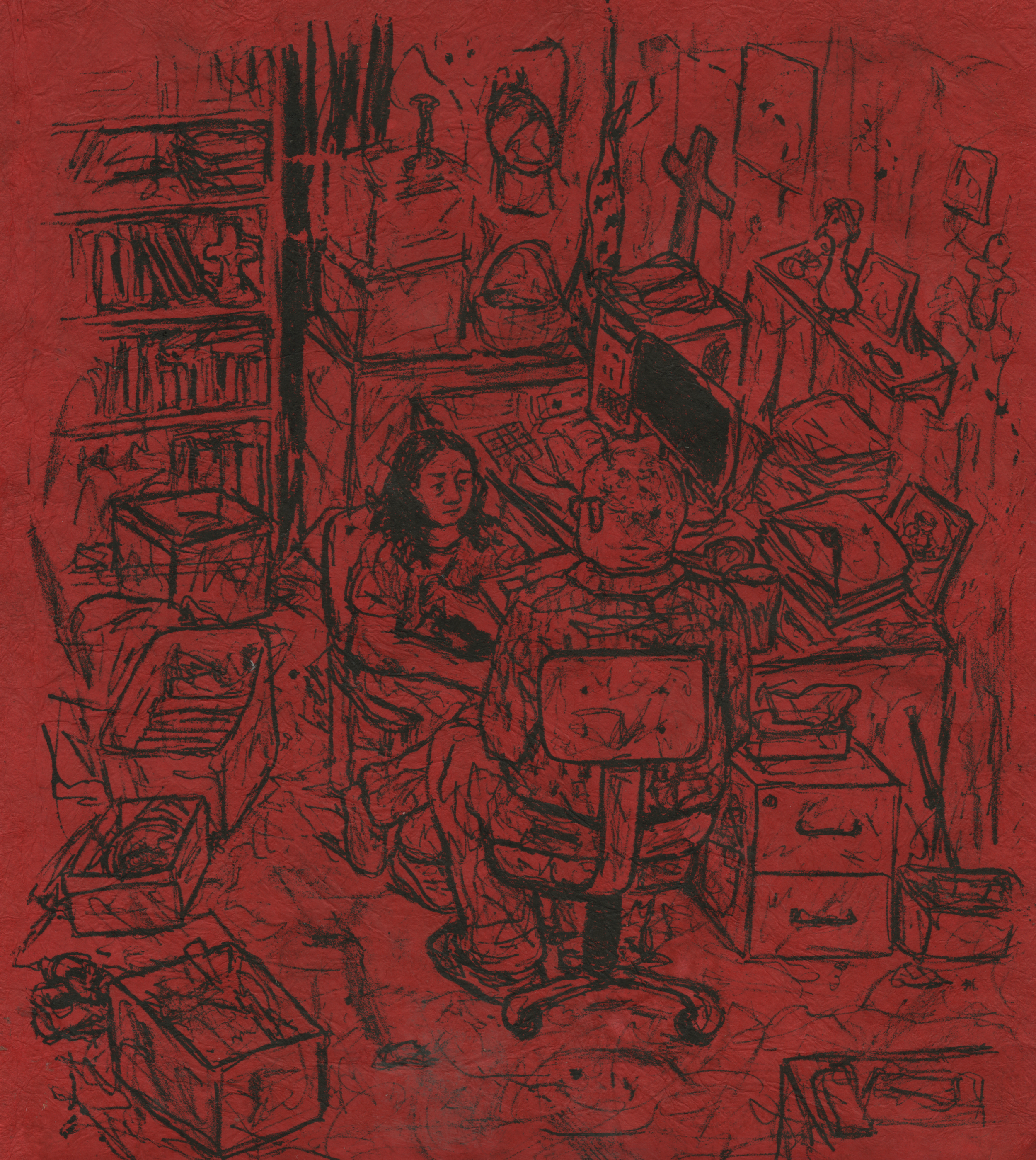 Flies in My Face; lithograph on dyed paper; 2023