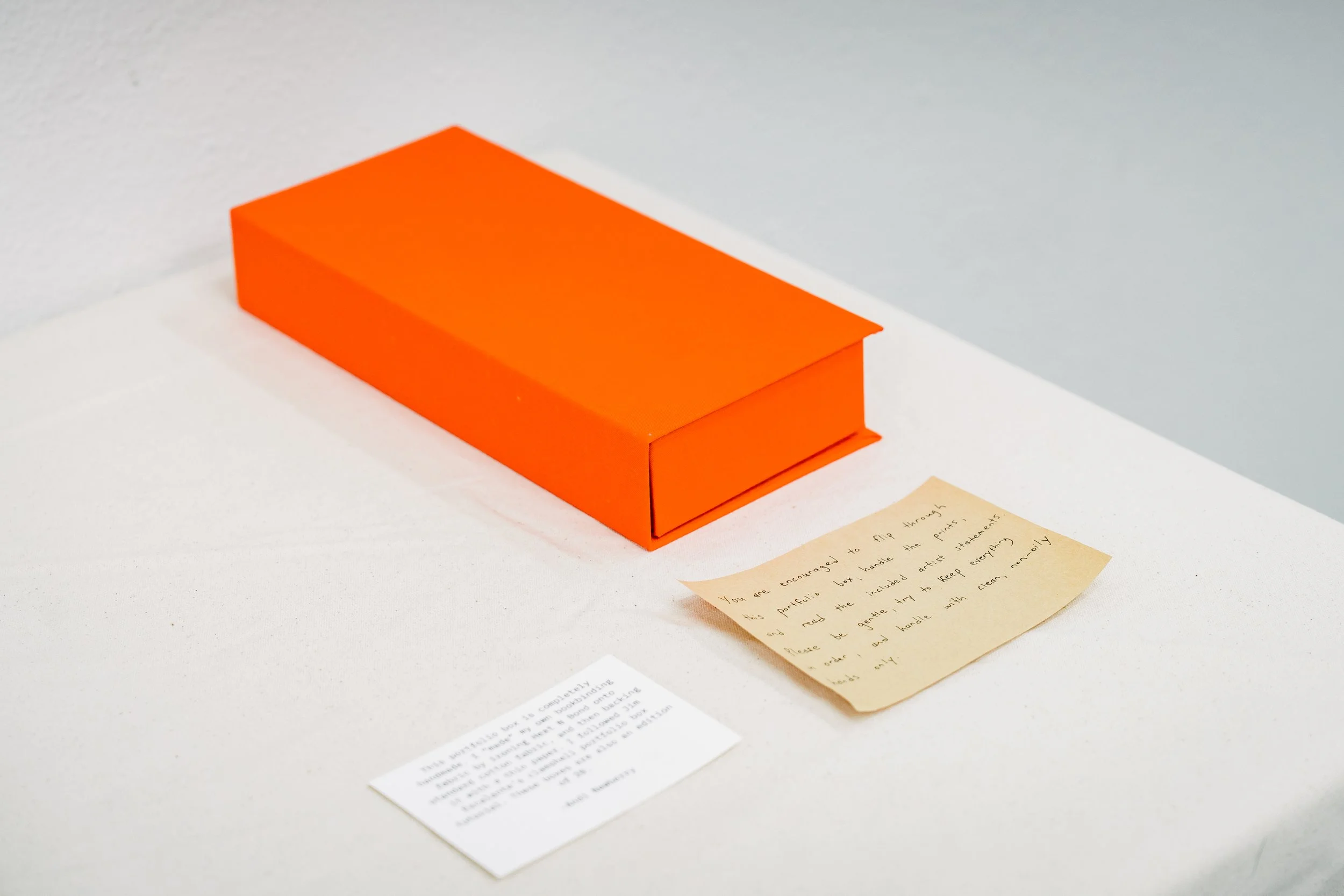 Installation view of the handmade portfolio boxes created for the exchange