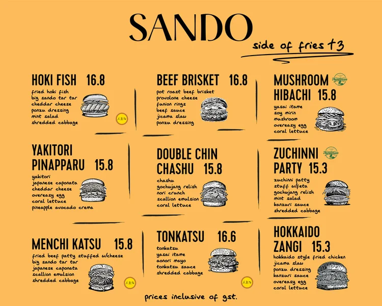 Menu Sendiko Sando Singapore - Japanese Inspired Sandwiches