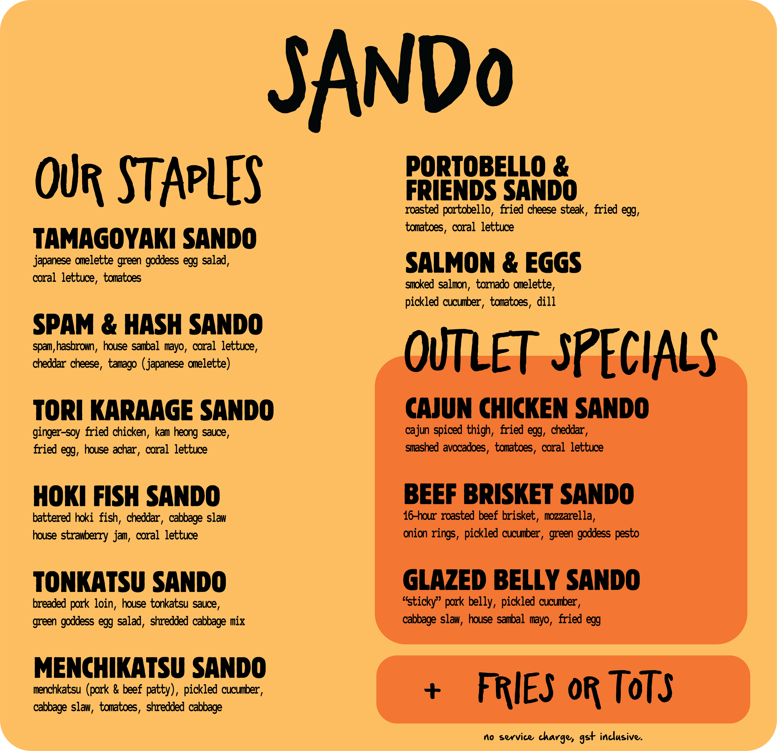 Menu Sendiko Sando Singapore - Japanese Sandwiches