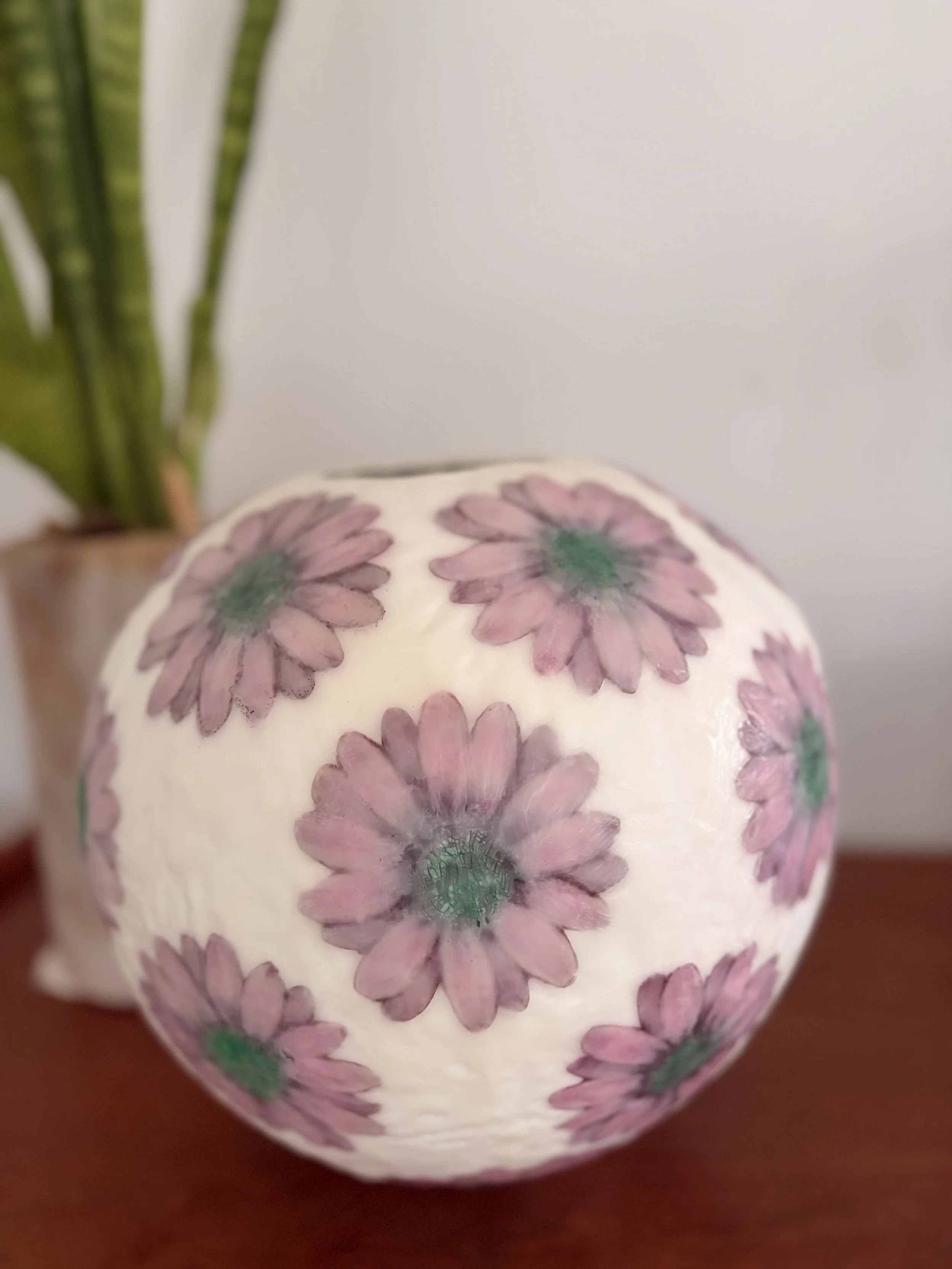 Blossom Vessel encaustic wax mixed media artwork 28x28cm by Karen Canning Studio Fifty Three textured floral inspired vessel artwork