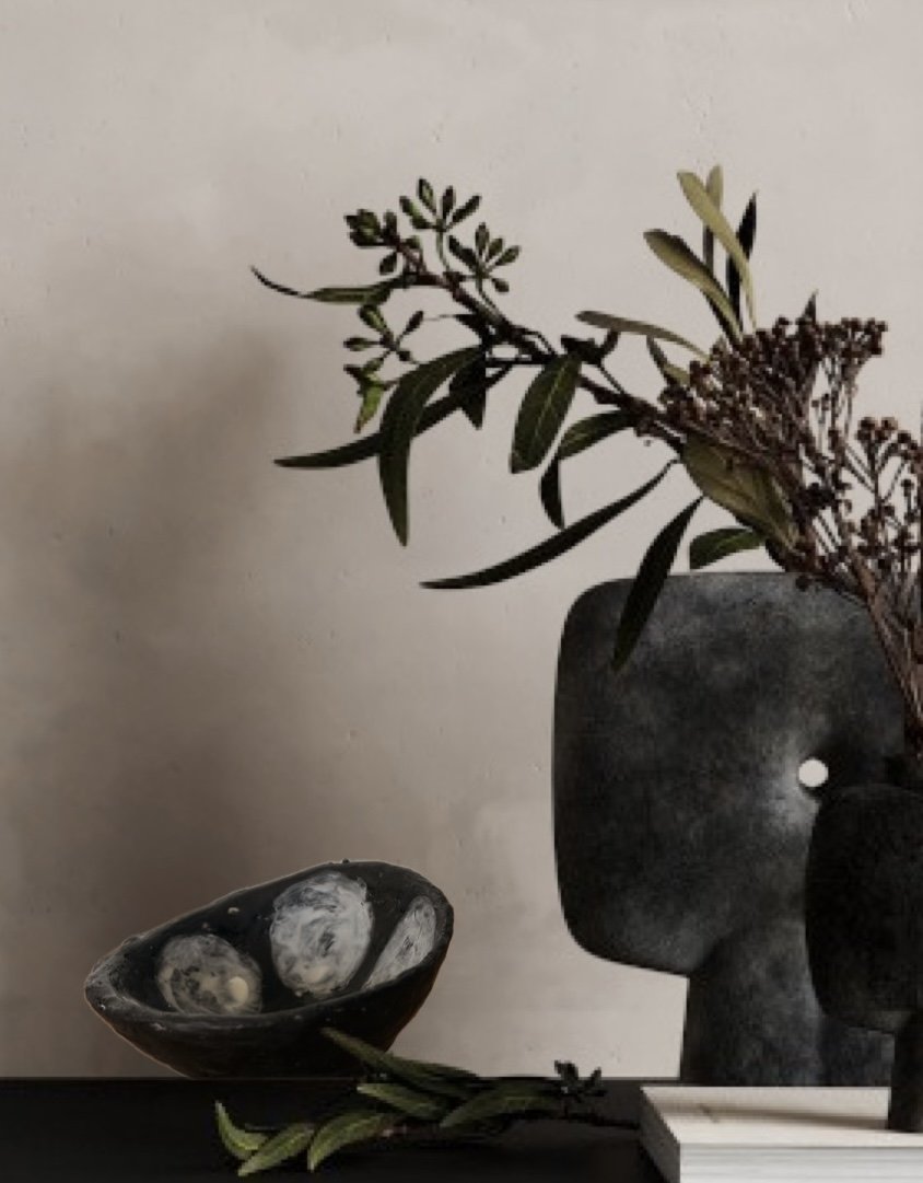 Handmade encaustic wax artwork titled “Dot to Dot Dish” featuring layered dots and textured surface in soft neutral tones, created by Australian artist Karen Canning.