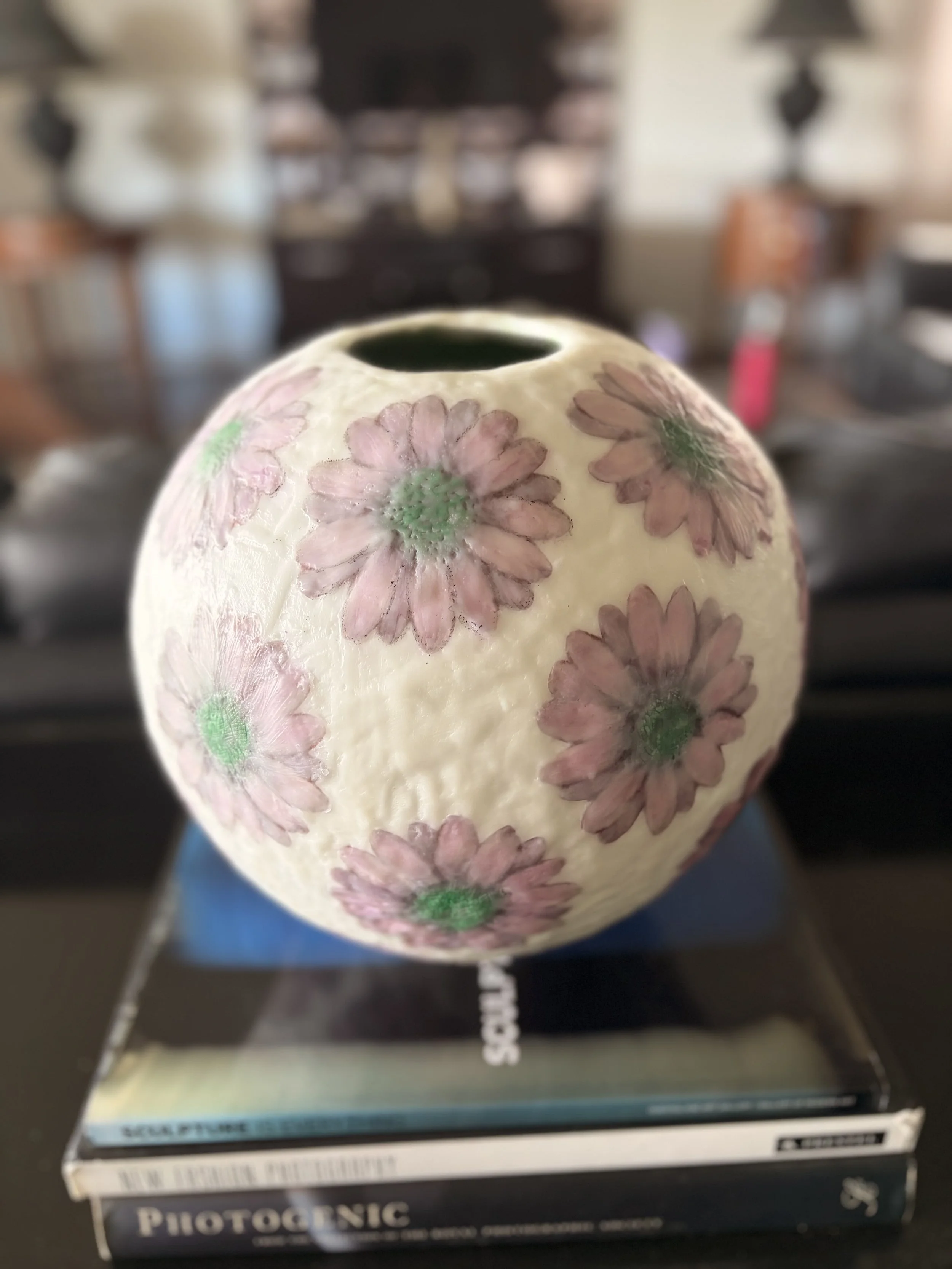 Blossom Vessel encaustic wax mixed media artwork 28x28cm by Karen Canning Studio Fifty Three textured floral inspired vessel artwork